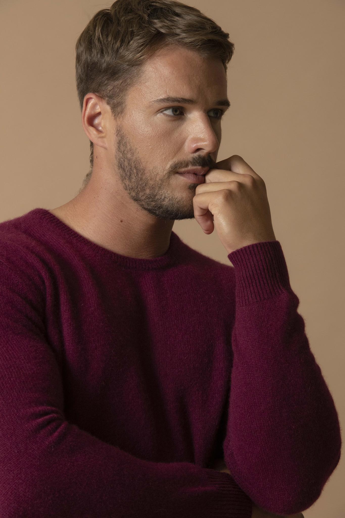 EDEN pull col rond 4 fils bordeaux 100% cachemire
