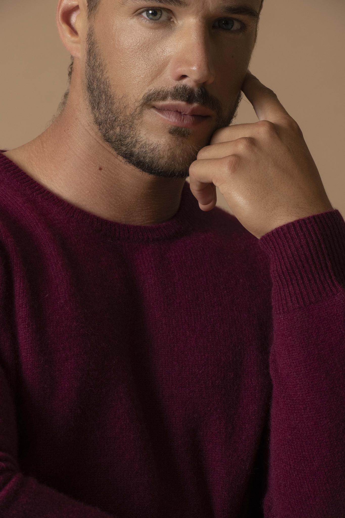 EDEN pull col rond 4 fils bordeaux 100% cachemire
