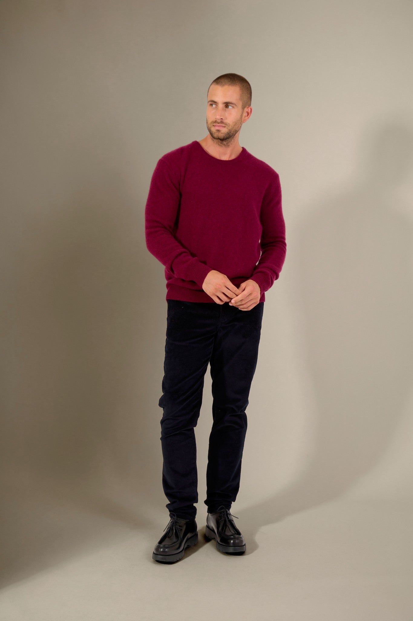 eden pull col rond 4 fils bordeaux 100% cachemire