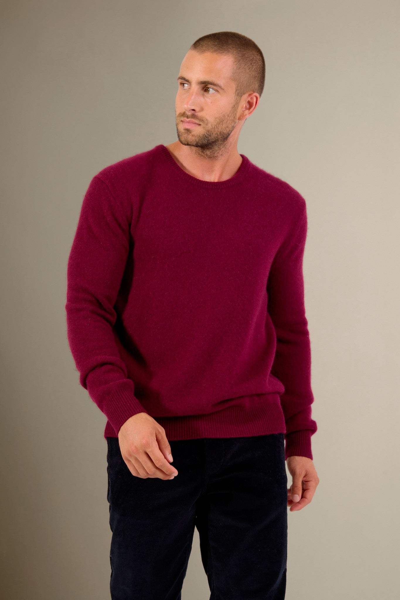 eden pull col rond 4 fils bordeaux 100% cachemire