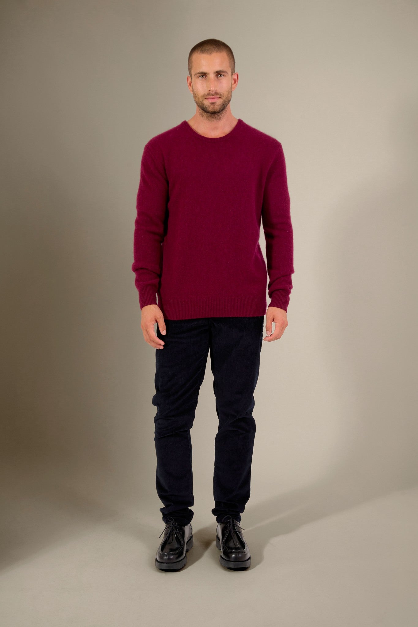 eden pull col rond 4 fils bordeaux 100% cachemire