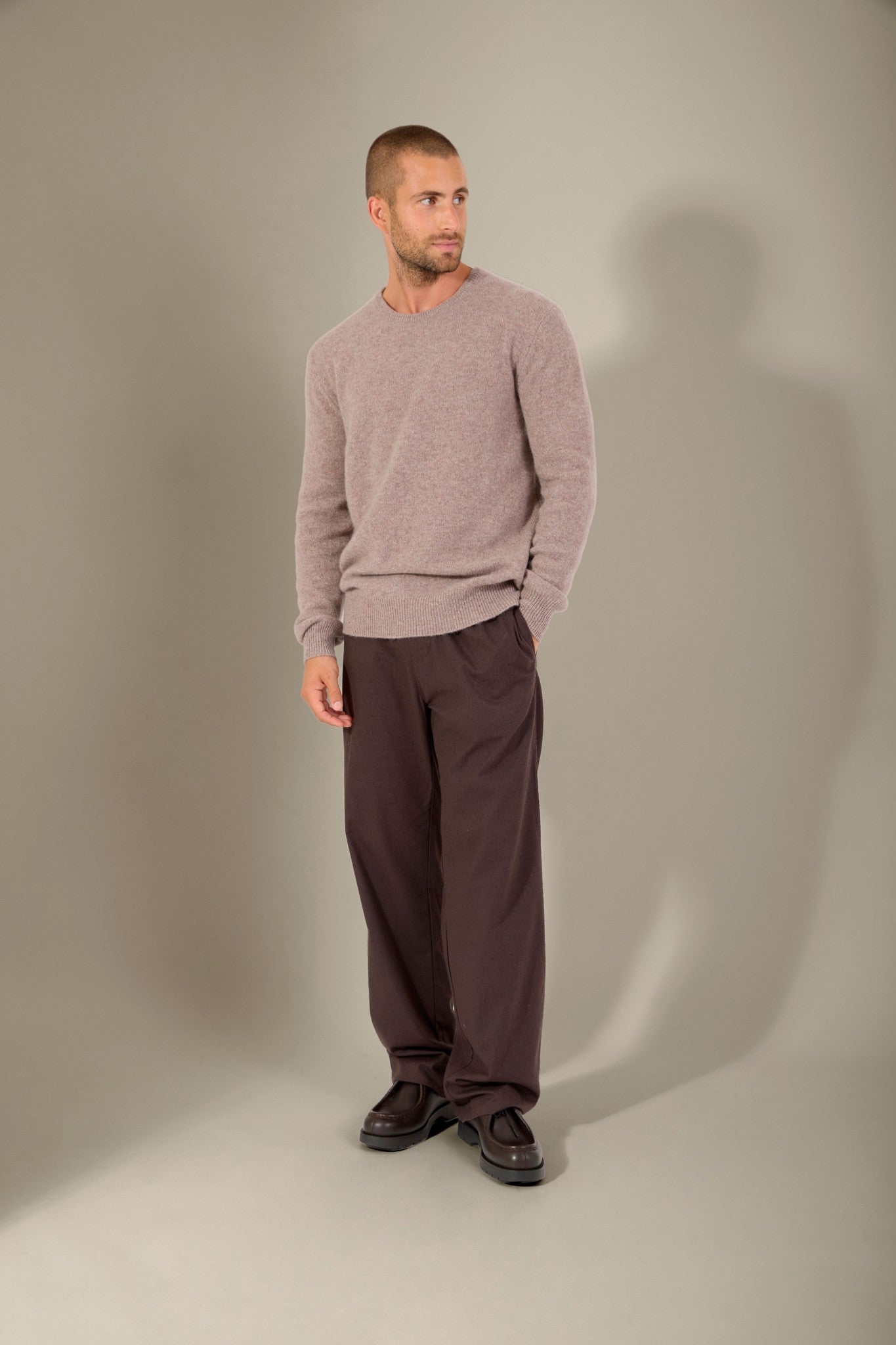 eden pull col rond 4 fils caribou chiné 100% cachemire