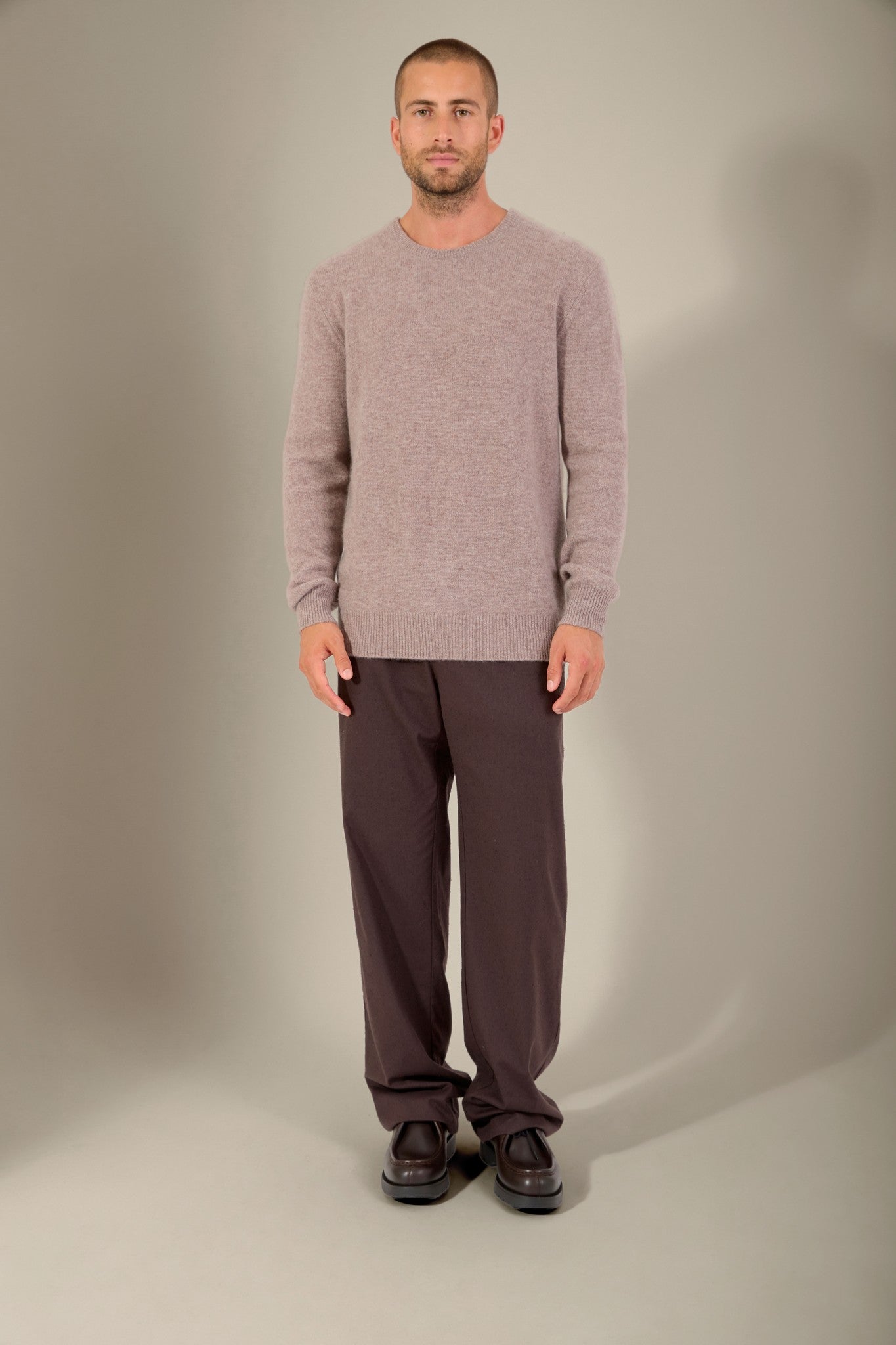 eden pull col rond 4 fils caribou chiné 100% cachemire