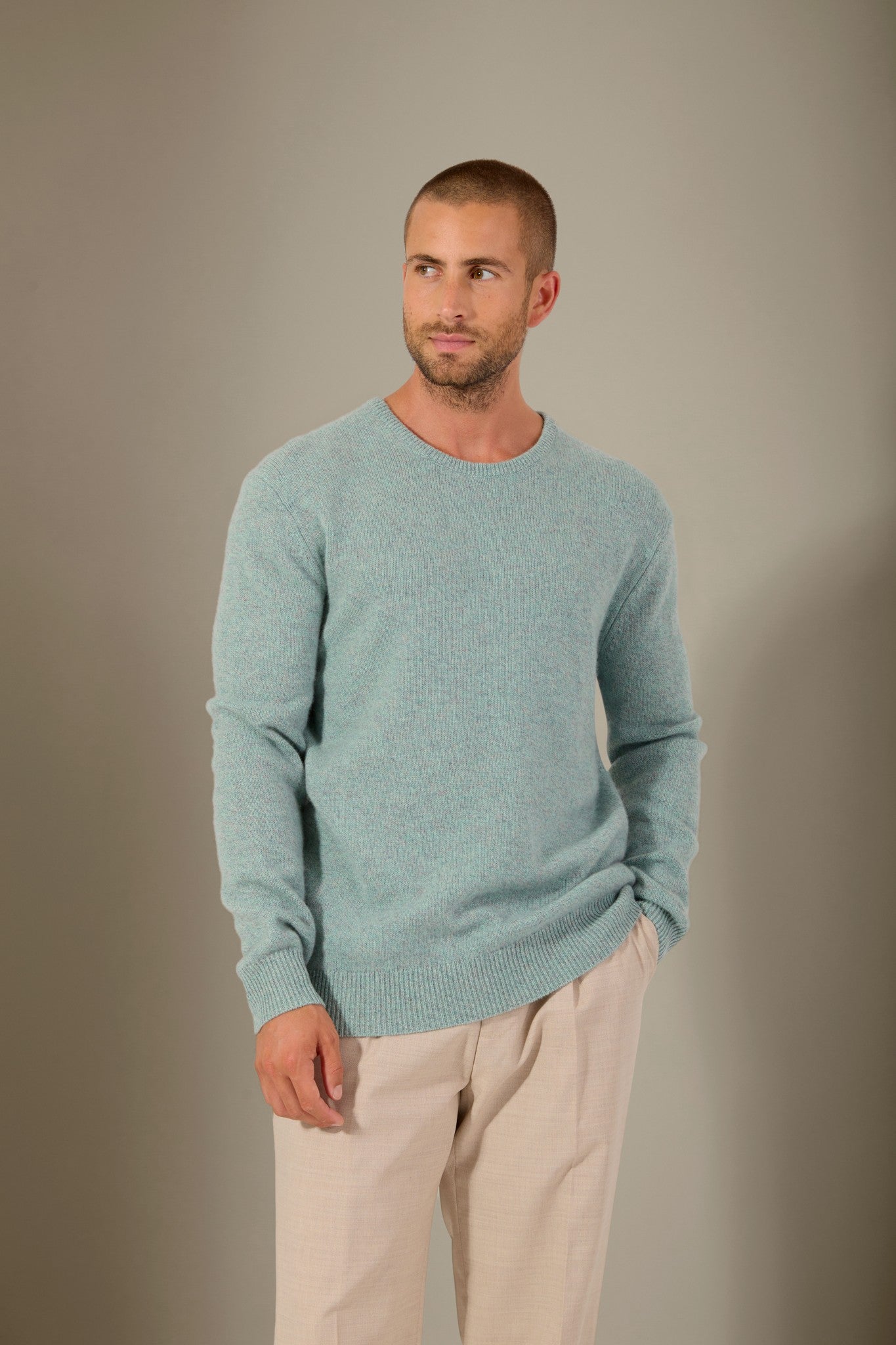 eden pull col rond 4 fils céladon chiné 100% cachemire