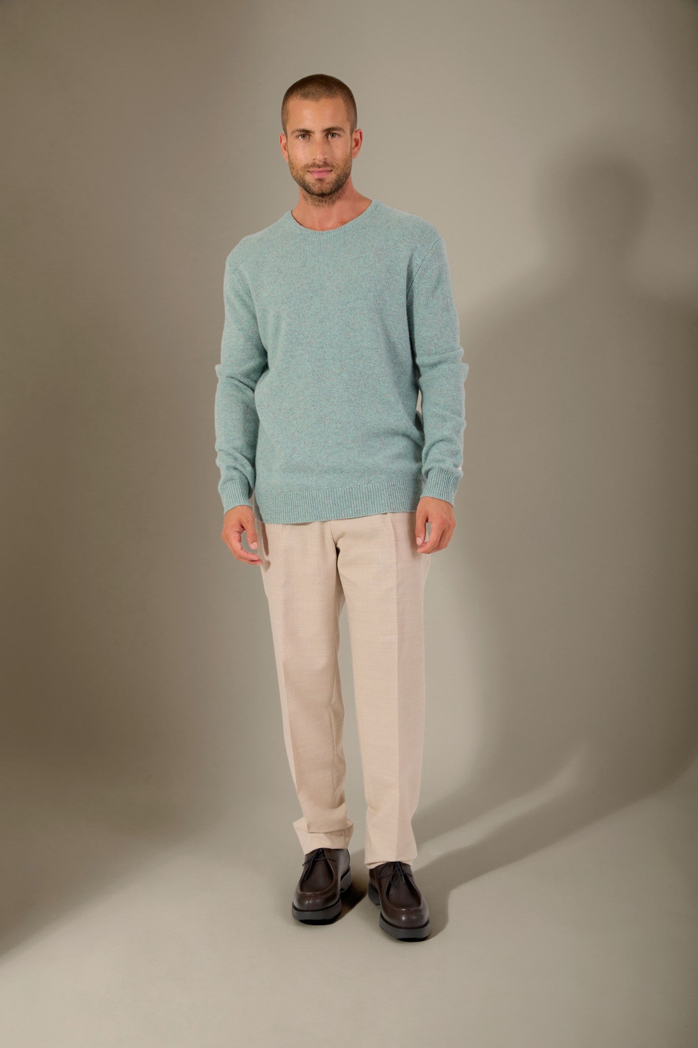 eden pull col rond 4 fils céladon chiné 100% cachemire