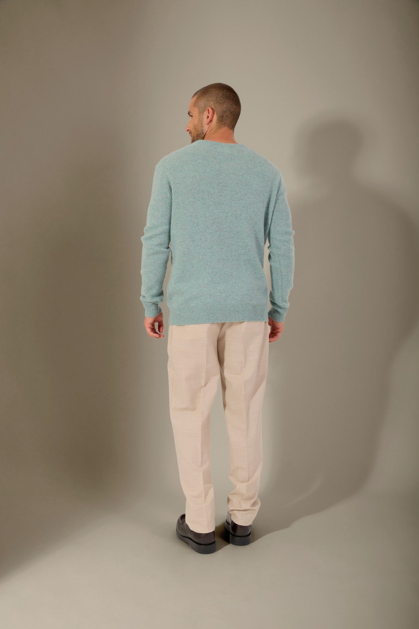 eden pull col rond 4 fils céladon chiné 100% cachemire