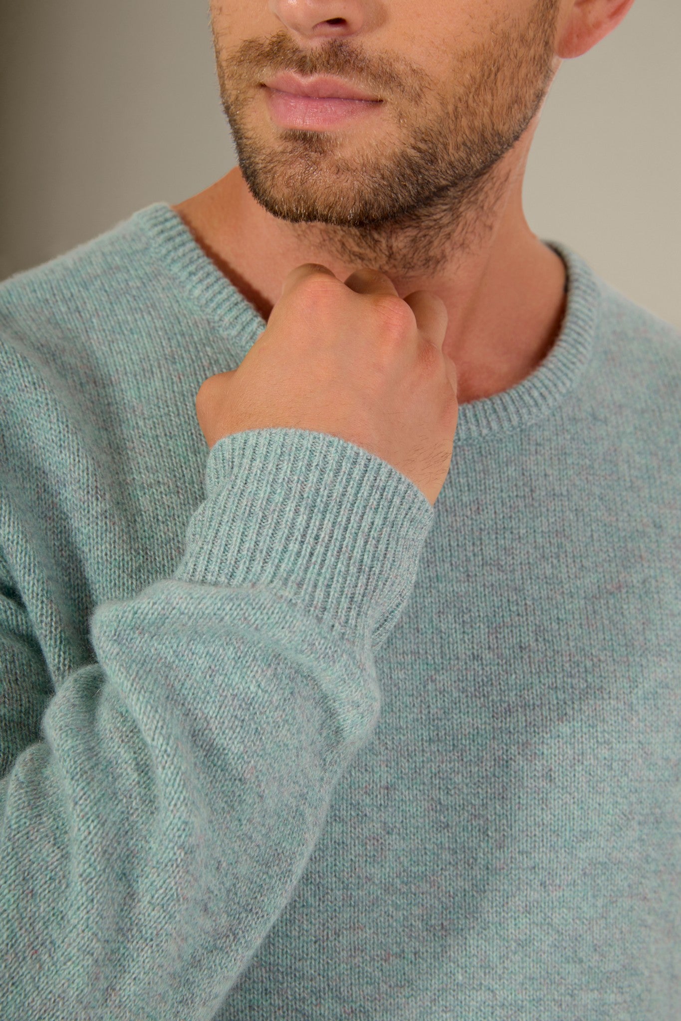 eden pull col rond 4 fils céladon chiné 100% cachemire