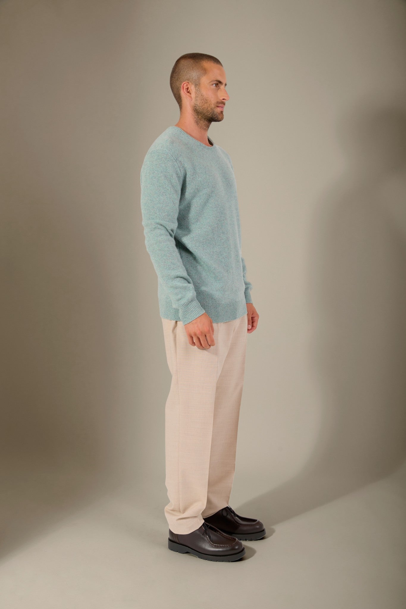 eden pull col rond 4 fils céladon chiné 100% cachemire