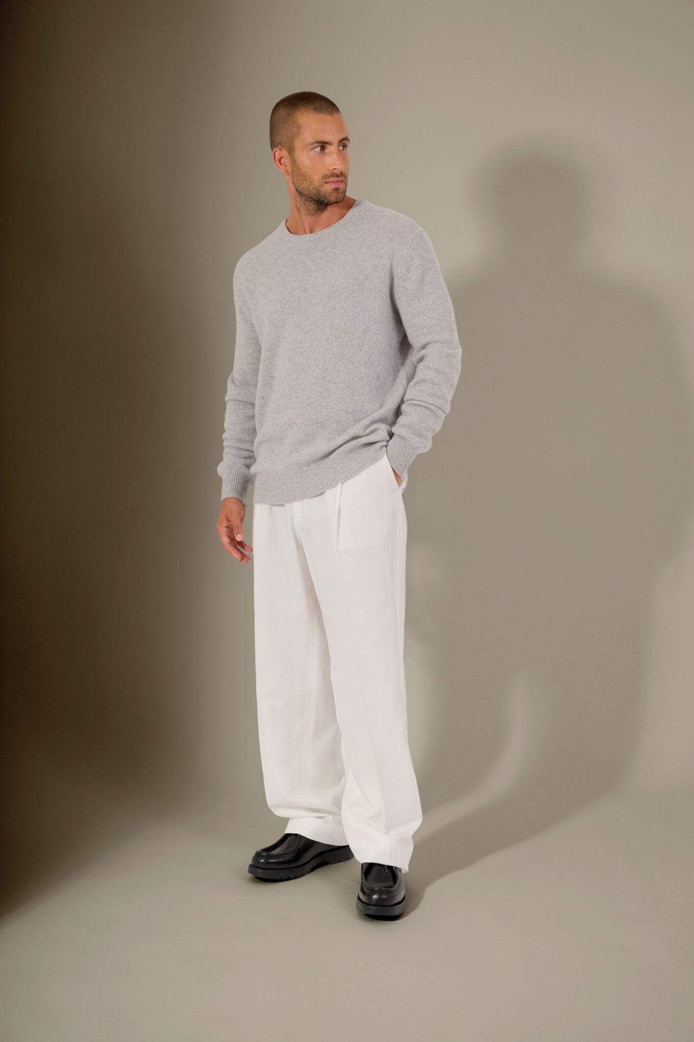 eden pull col rond 4 fils gris perle chiné 100% cachemire