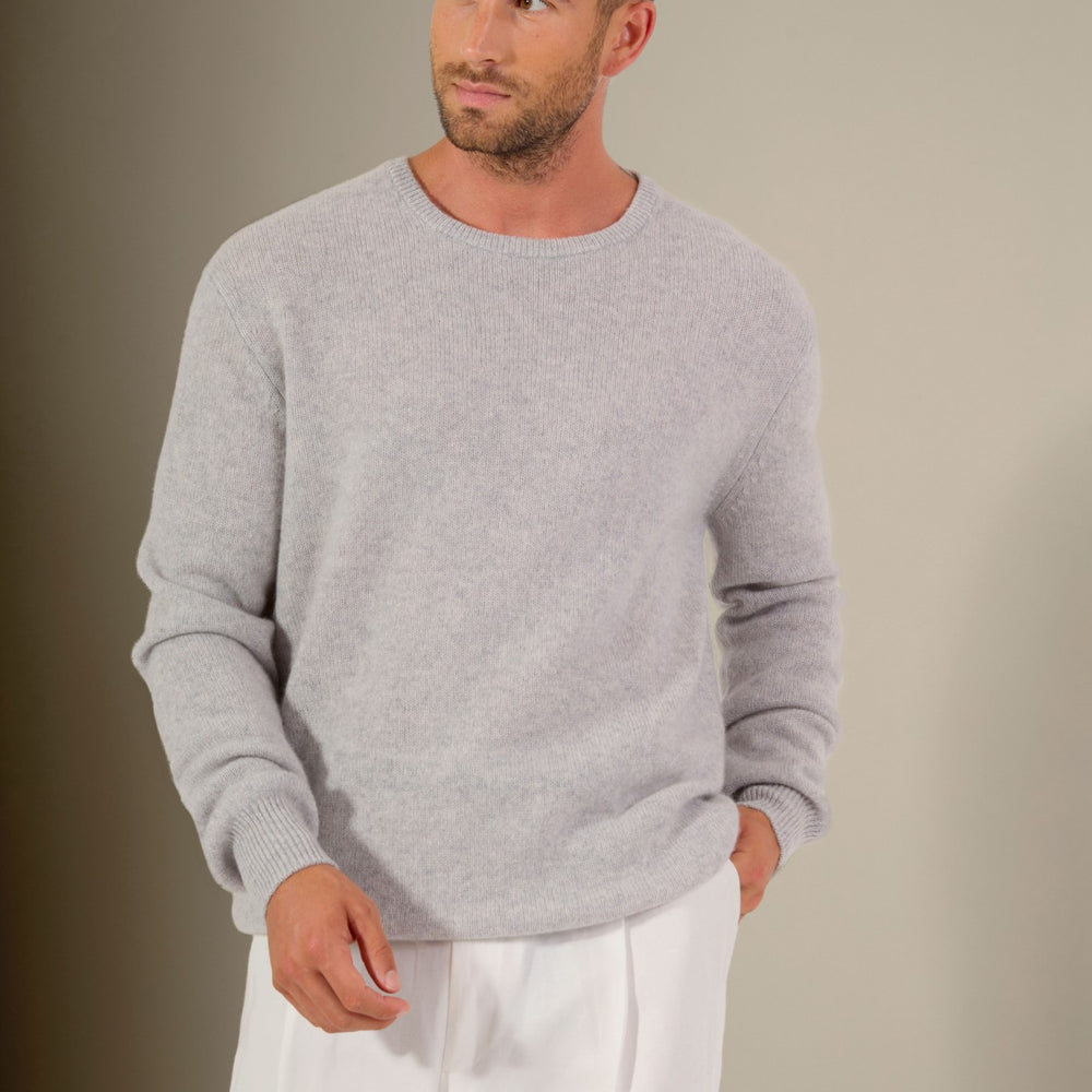 eden pull col rond 4 fils gris perle chiné 100% cachemire