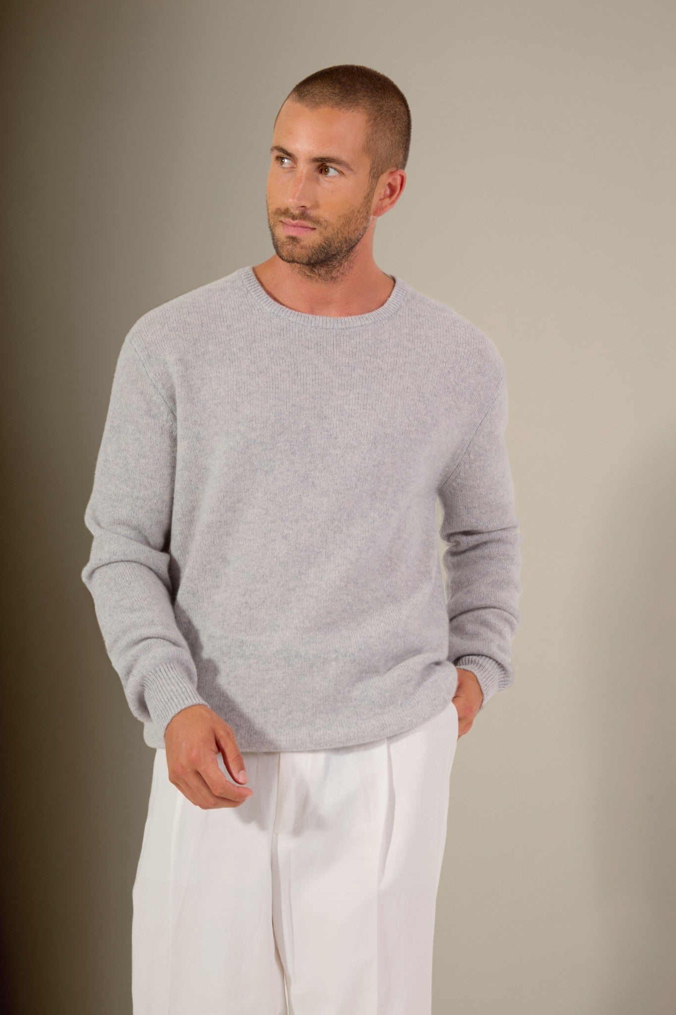 eden pull col rond 4 fils gris perle chiné 100% cachemire