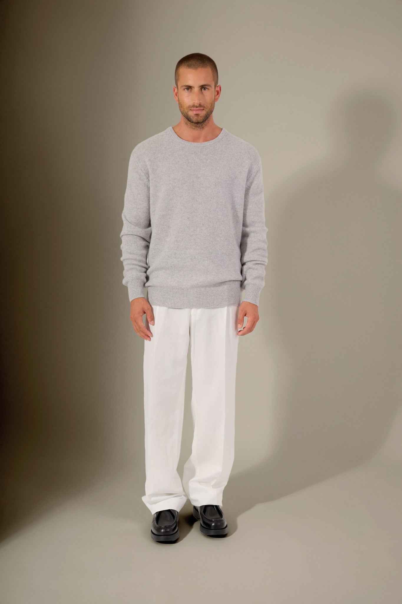 eden pull col rond 4 fils gris perle chiné 100% cachemire