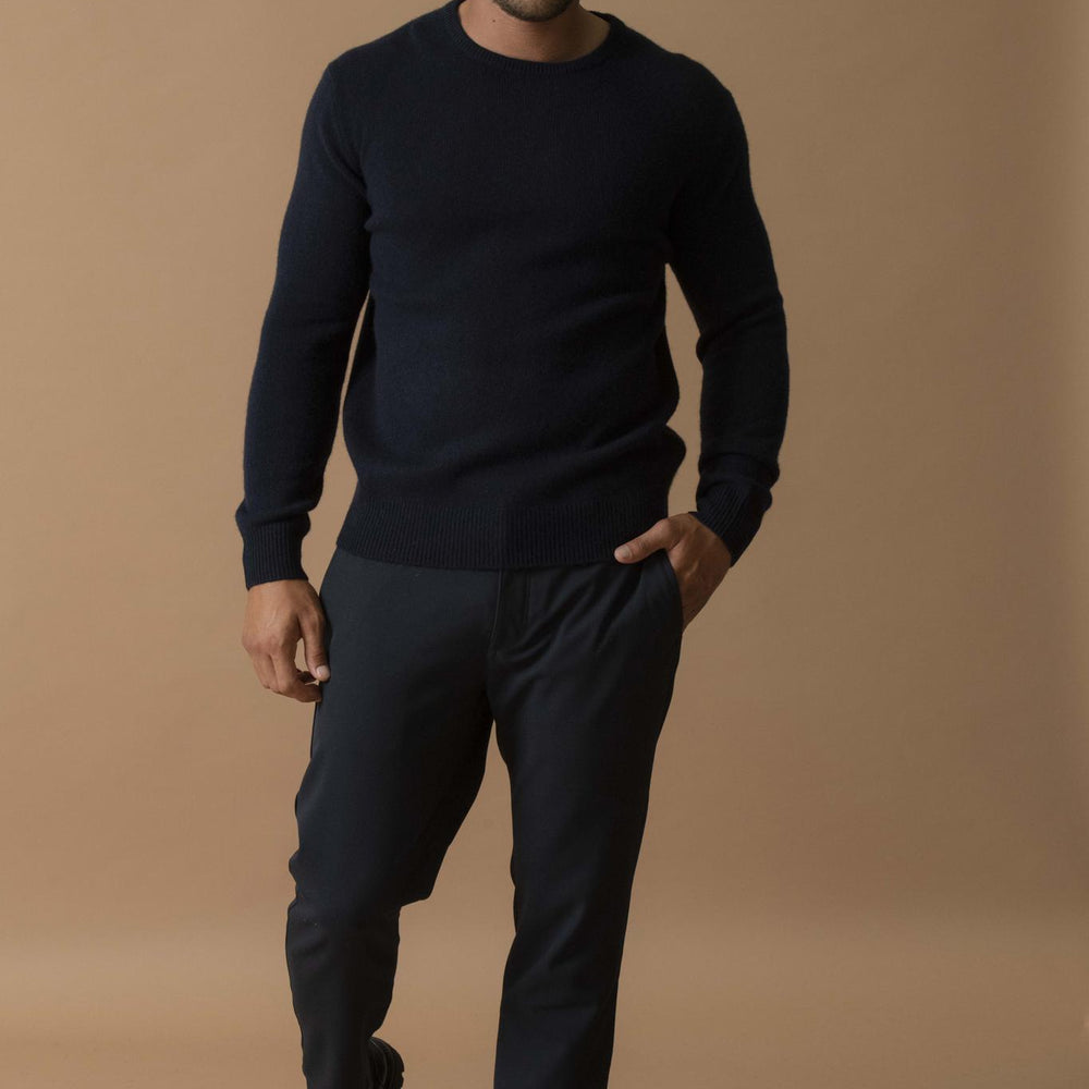 EDEN pull col rond 4 fils navy 100% cachemire