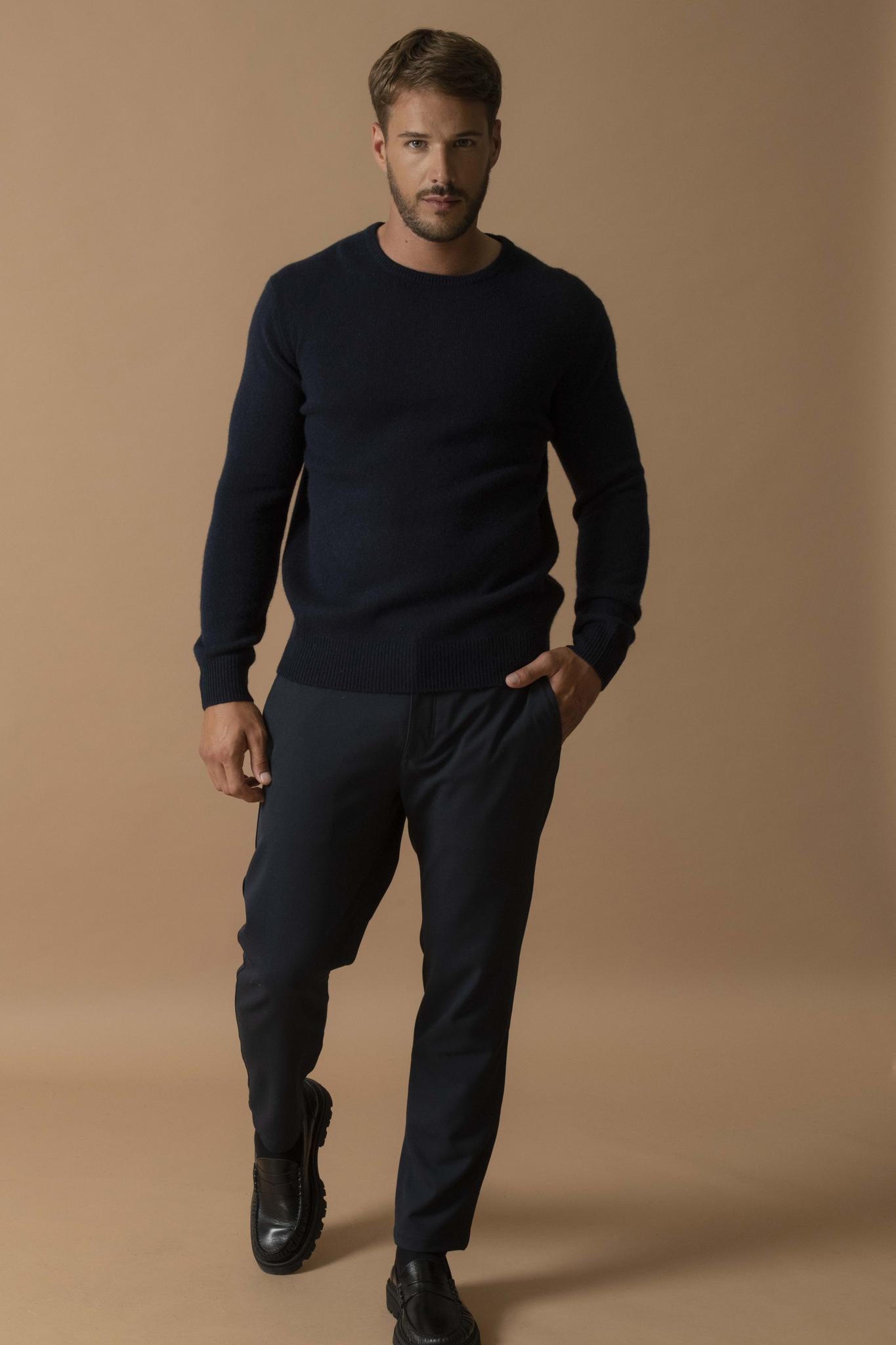 EDEN pull col rond 4 fils navy 100% cachemire