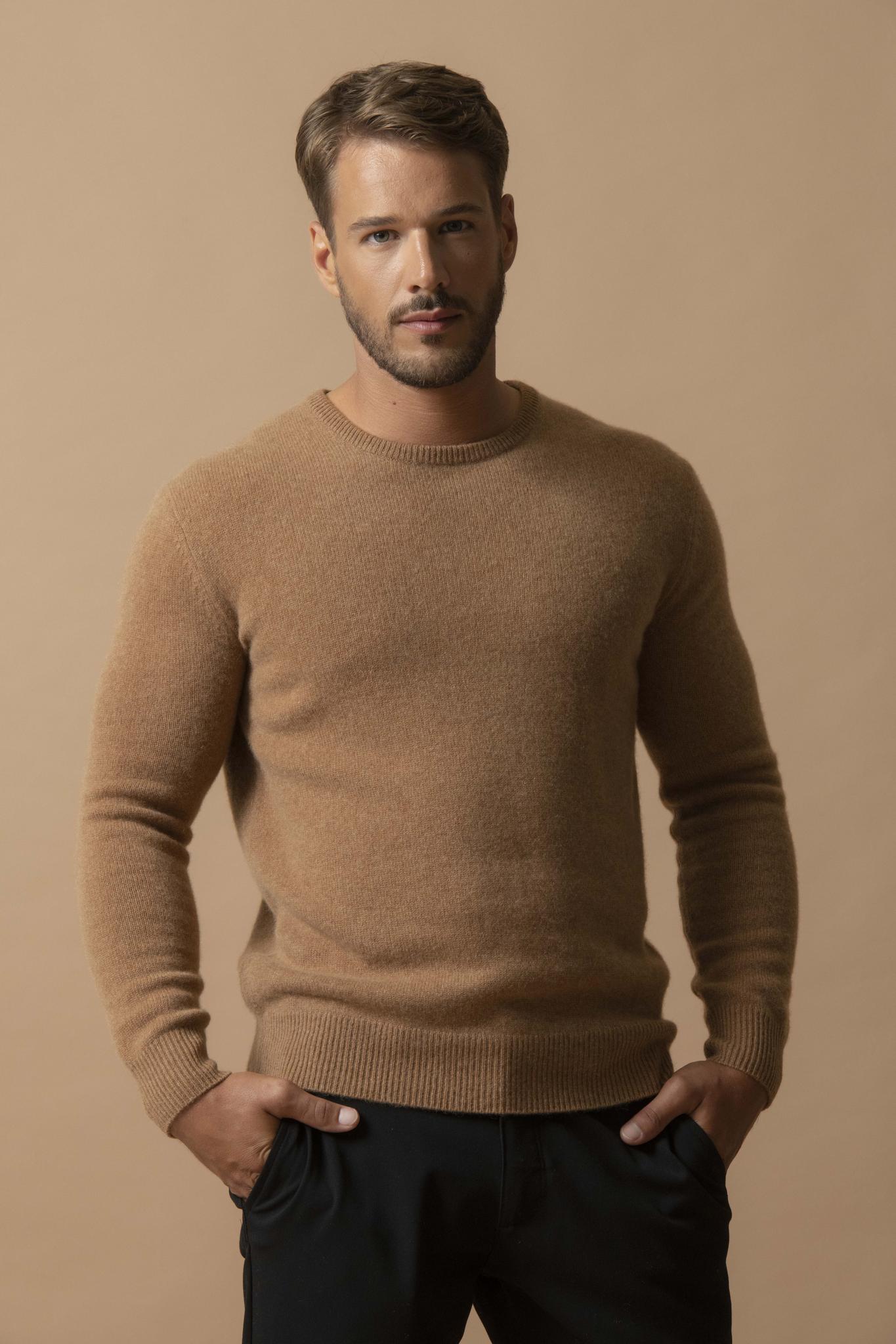 EDEN pull col rond 4 fils noisette 100% cachemire