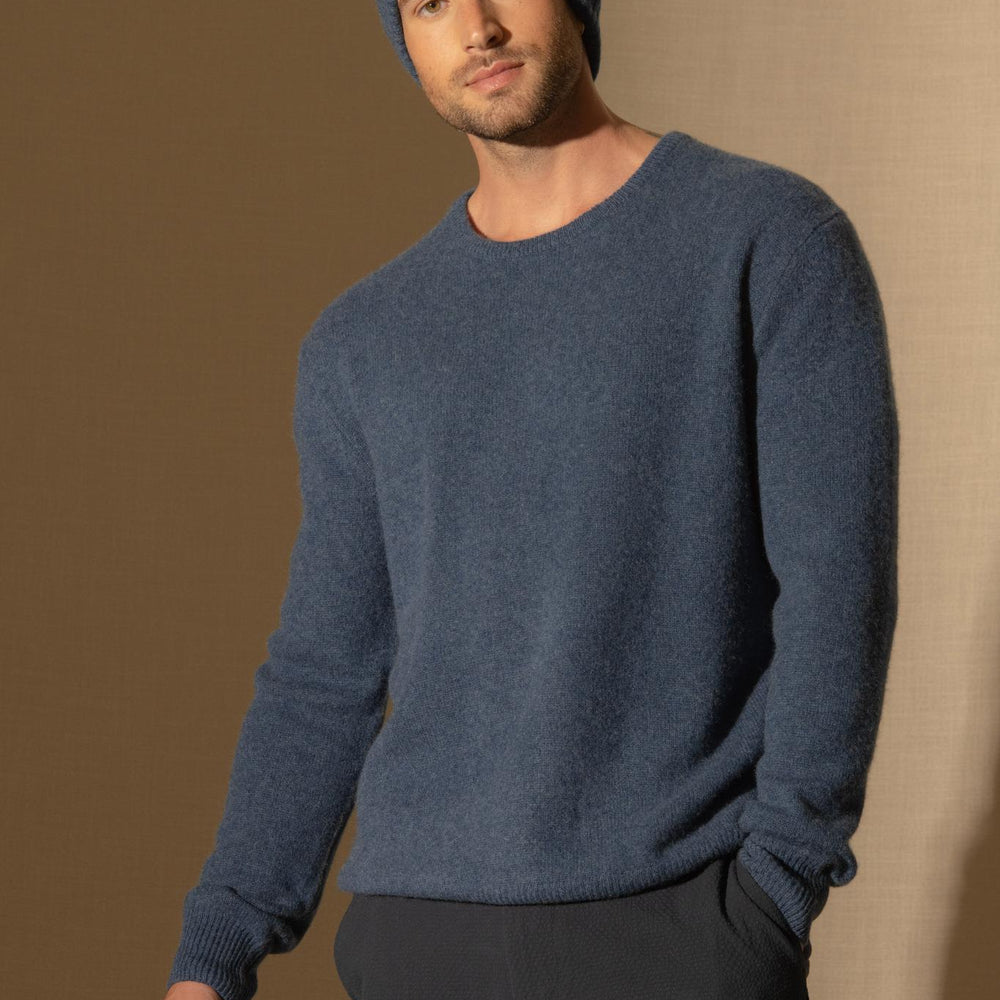 EDEN pull col rond 4 fils ocean chiné 100% cachemire