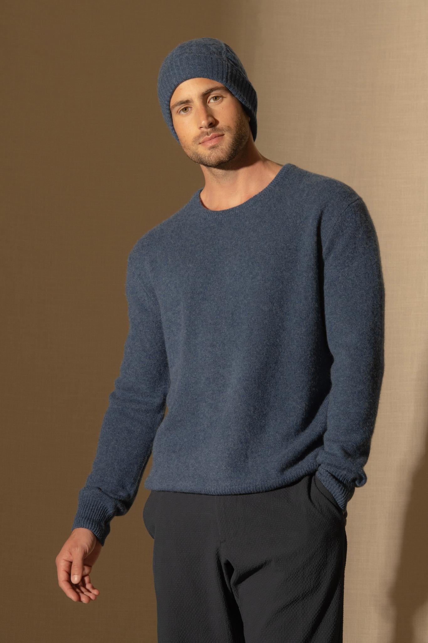 EDEN pull col rond 4 fils ocean chiné 100% cachemire
