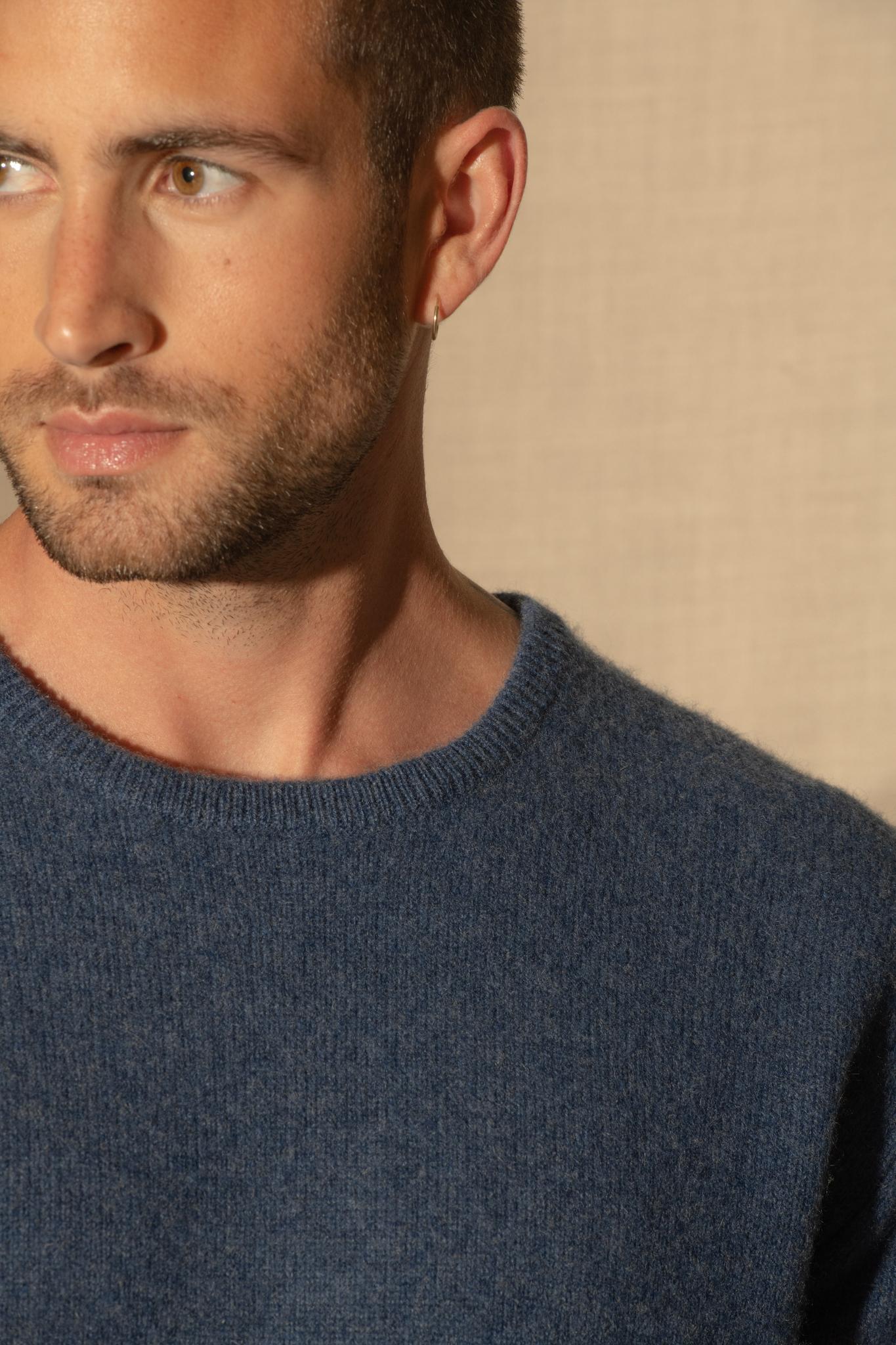 EDEN pull col rond 4 fils ocean chiné 100% cachemire