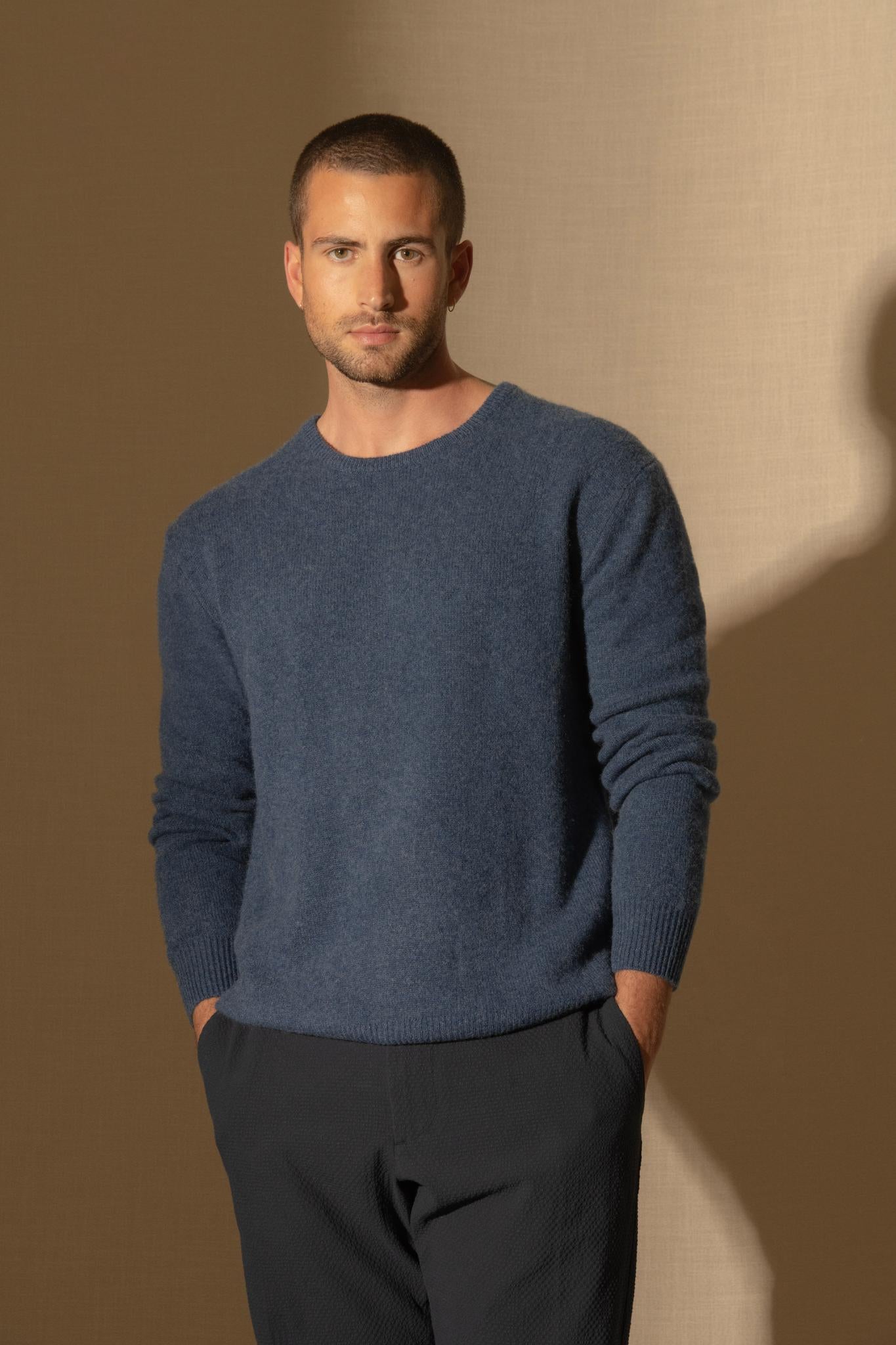 EDEN pull col rond 4 fils ocean chiné 100% cachemire