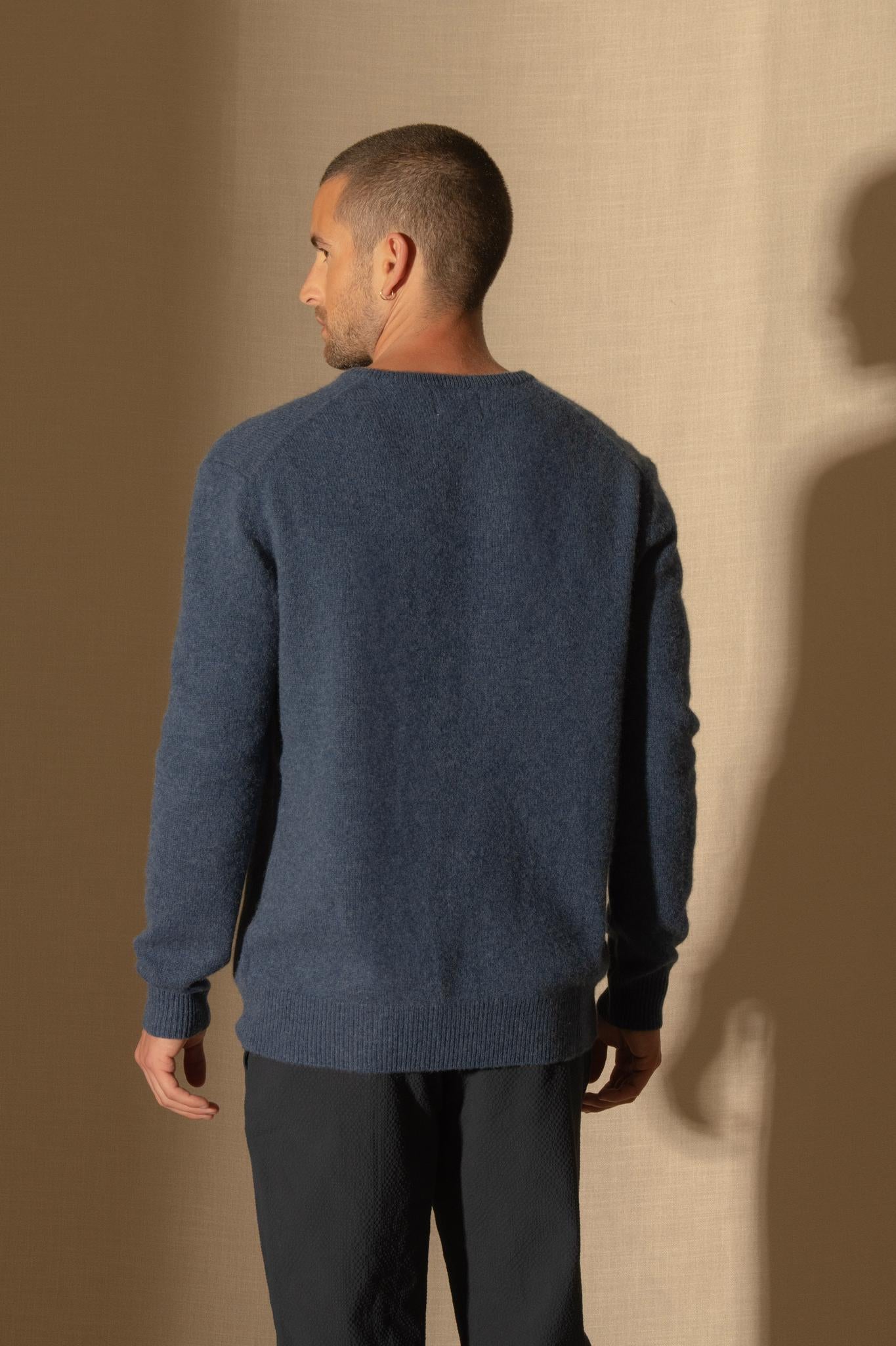 EDEN pull col rond 4 fils ocean chiné 100% cachemire