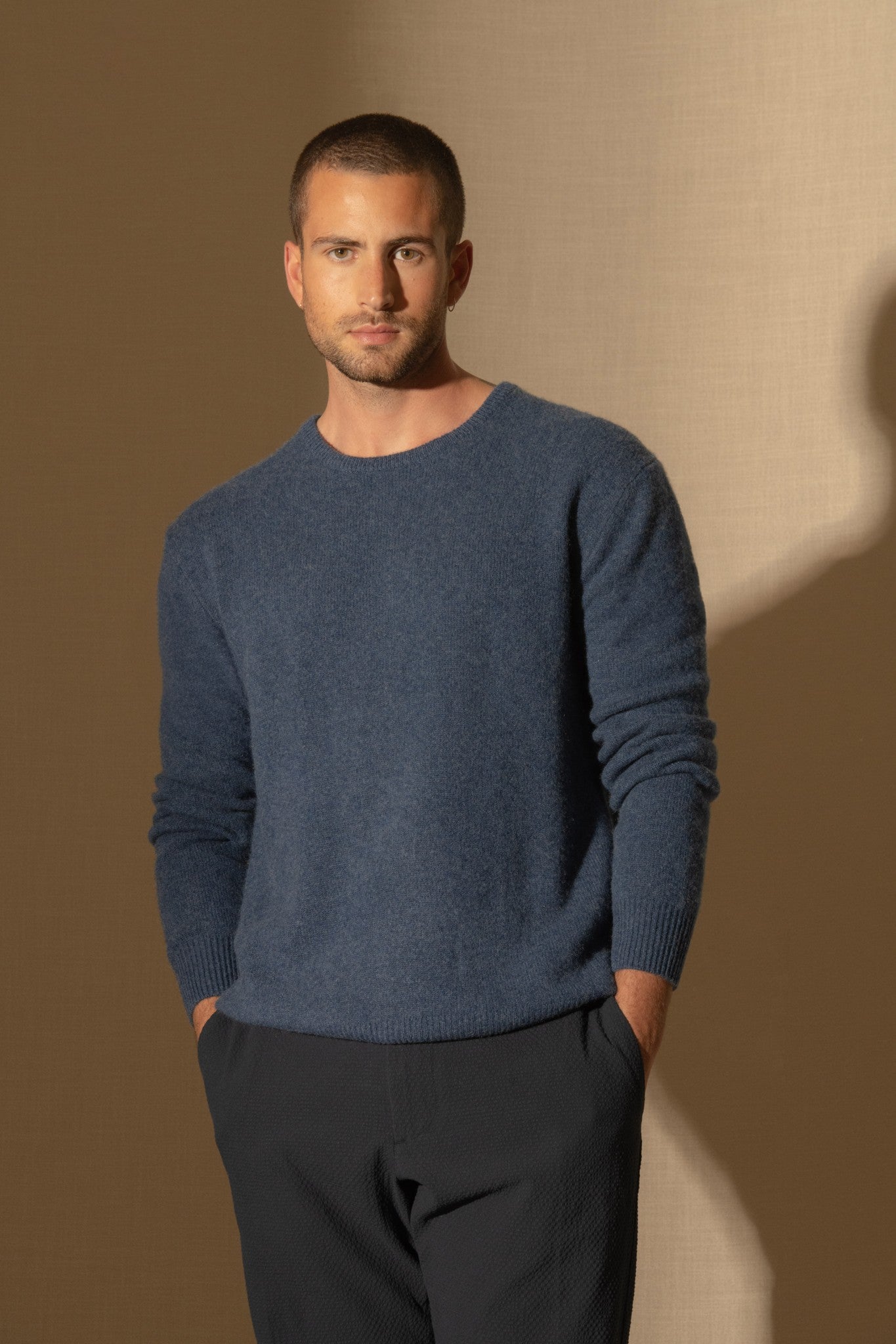 eden pull col rond 4 fils océan chiné 100% cachemire