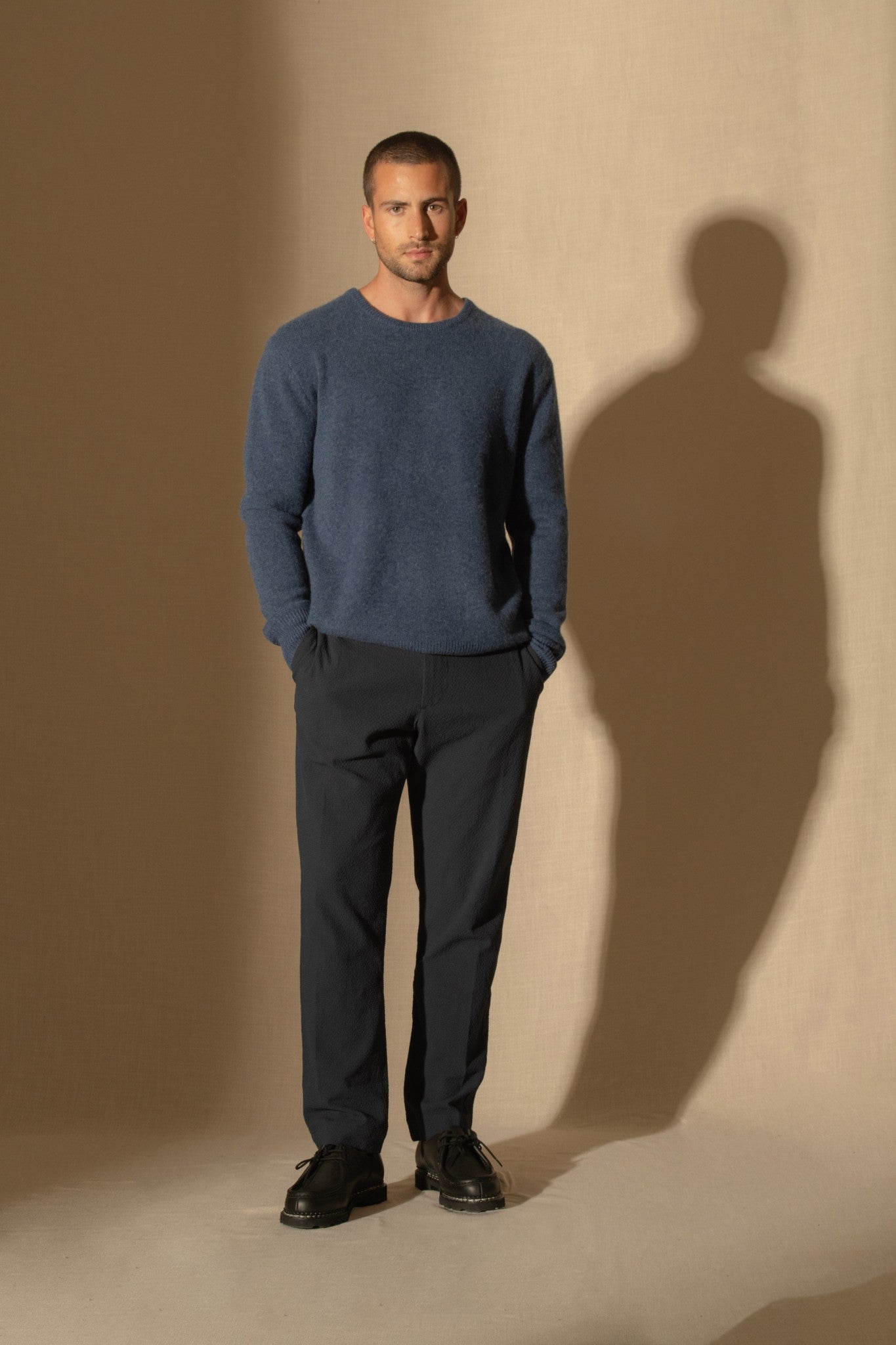 eden pull col rond 4 fils océan chiné 100% cachemire