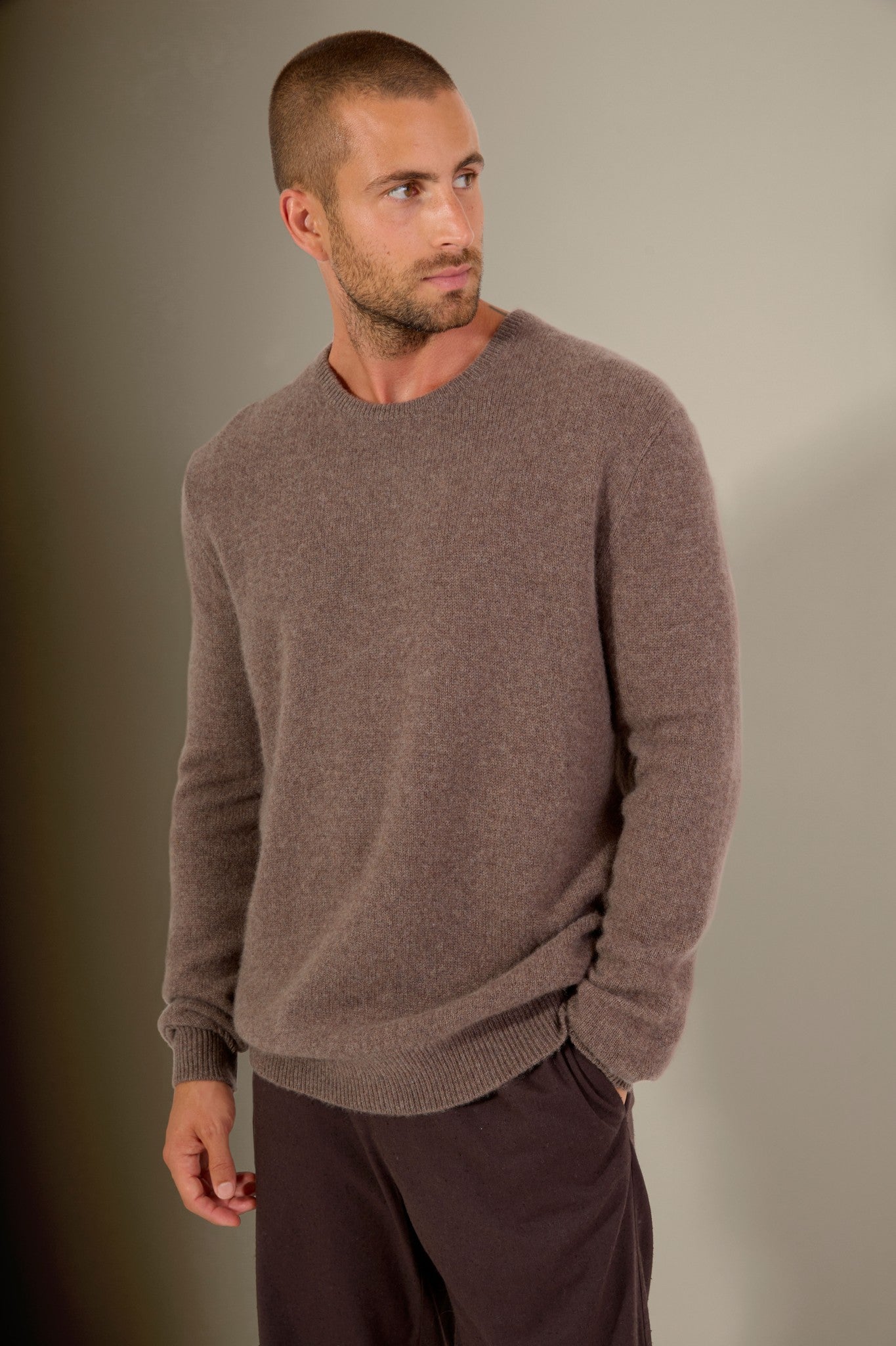 eden pull col rond 4 fils taupe chiné 100% cachemire