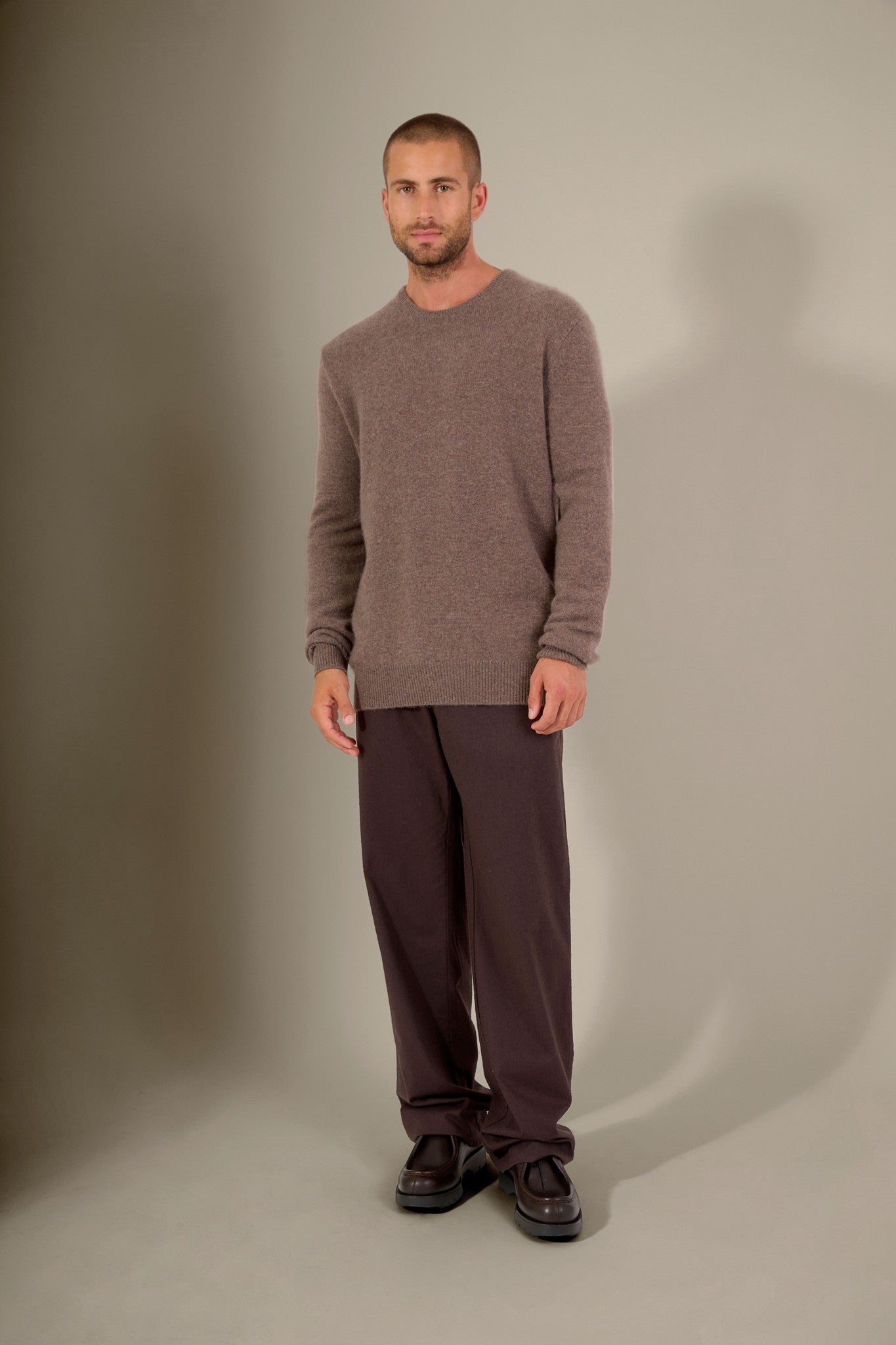 eden pull col rond 4 fils taupe chiné 100% cachemire