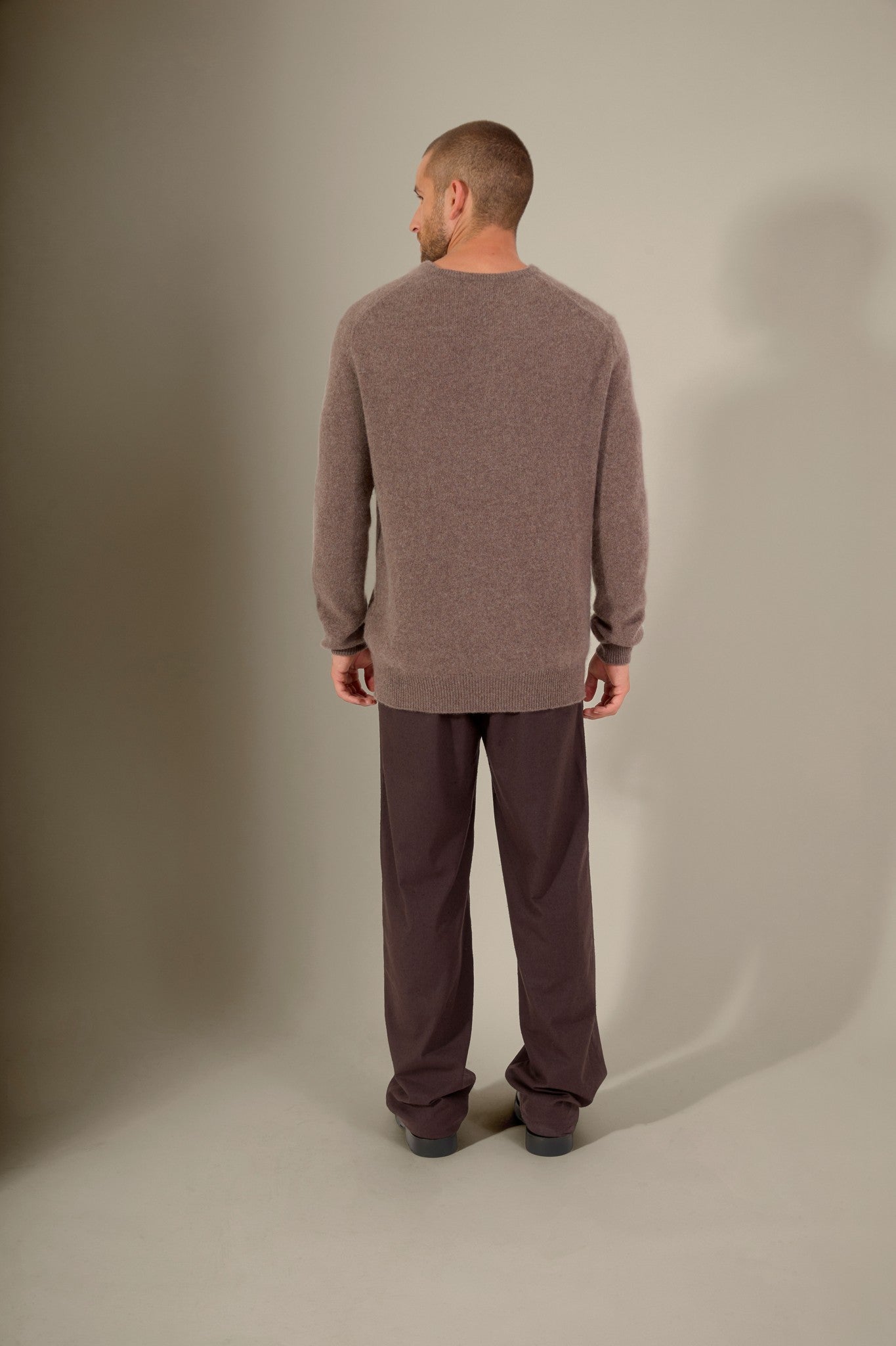 eden pull col rond 4 fils taupe chiné 100% cachemire