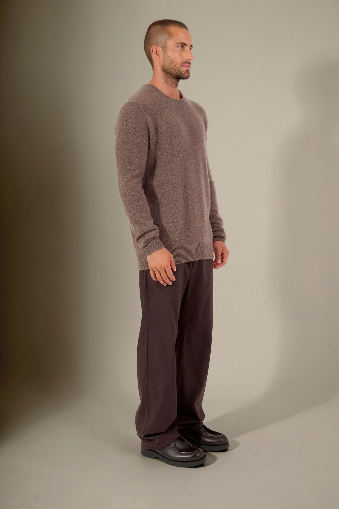 eden pull col rond 4 fils taupe chiné 100% cachemire