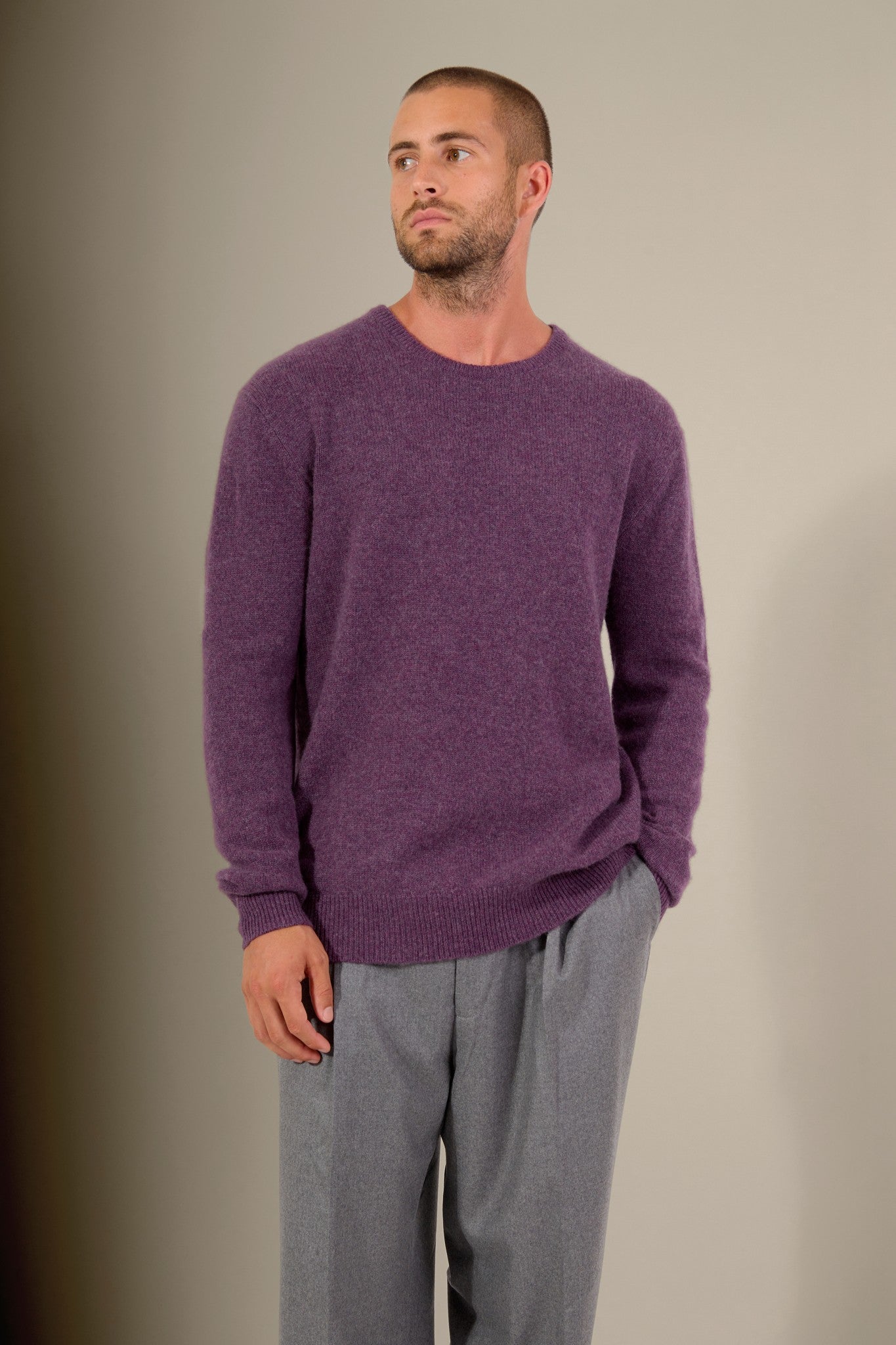 eden pull col rond 4 fils violet chiné 100% cachemire