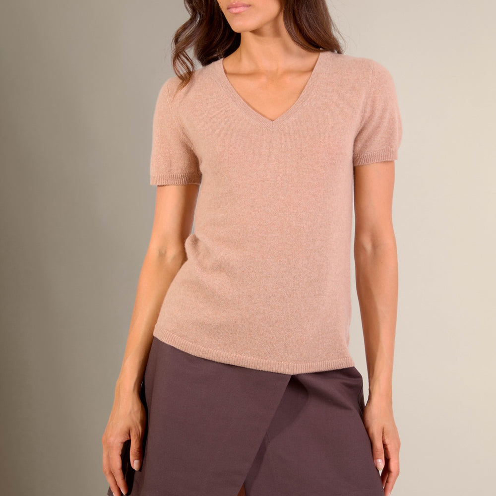 efimia t-shirt col v camel chiné 100% cachemire