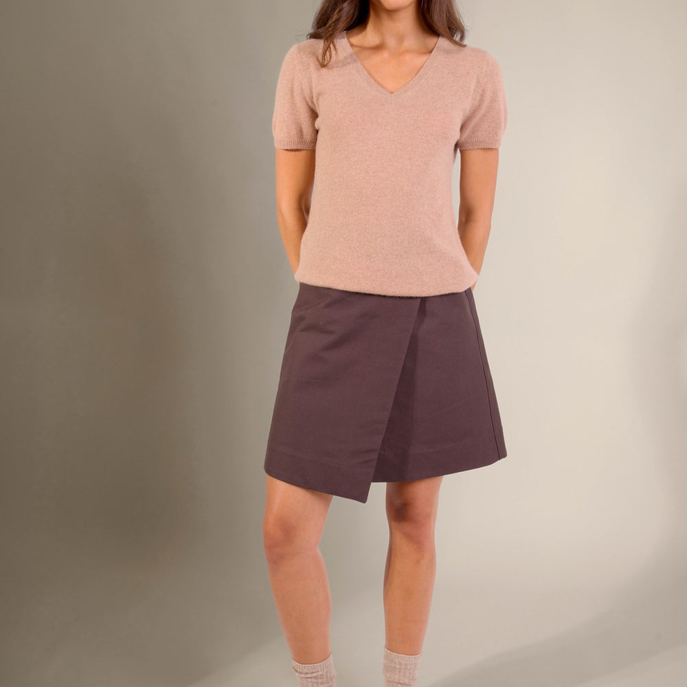 efimia t-shirt col v camel chiné 100% cachemire