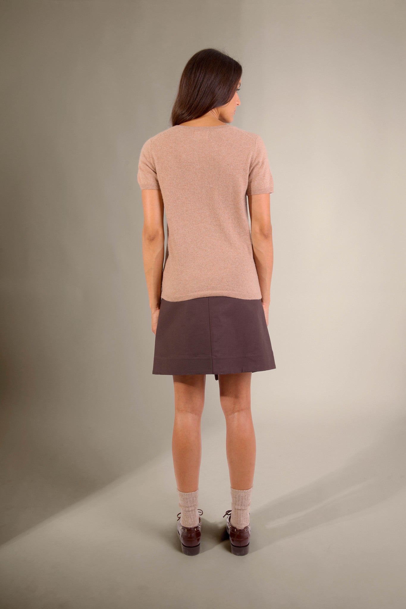 efimia t-shirt col v camel chiné 100% cachemire