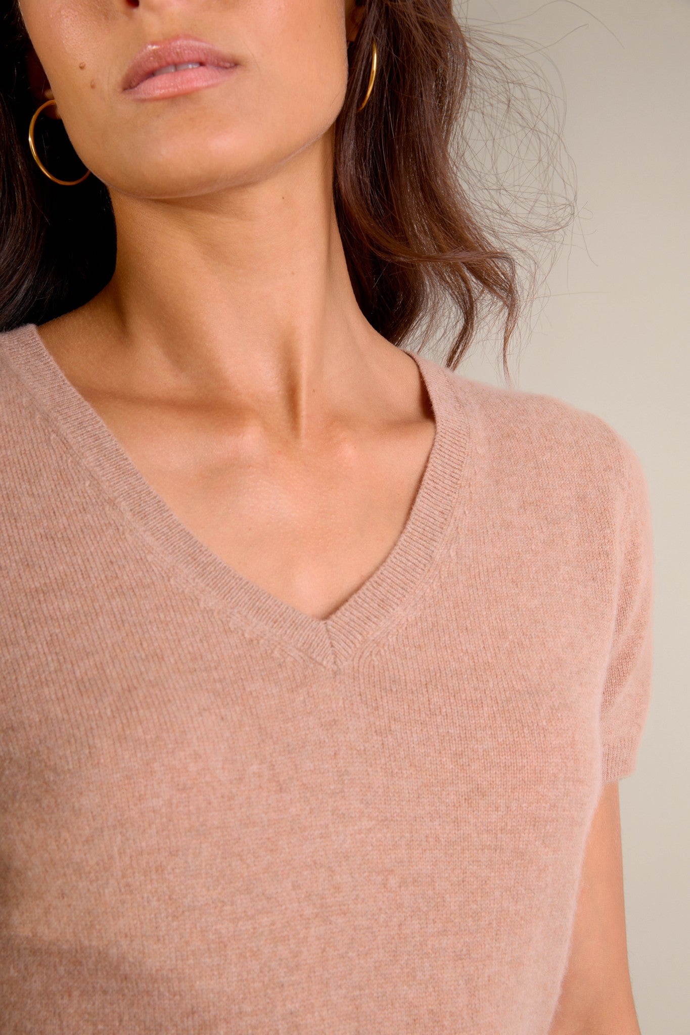 efimia t-shirt col v camel chiné 100% cachemire