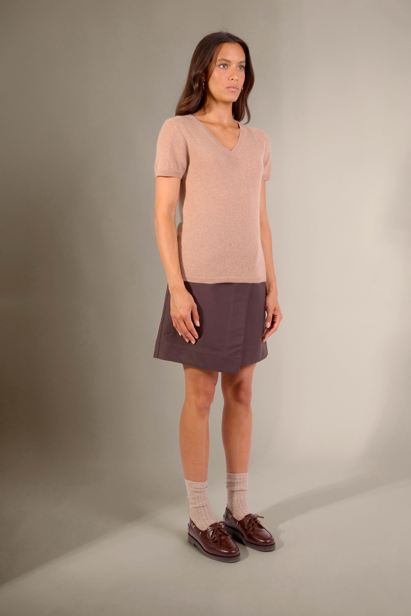 efimia t-shirt col v camel chiné 100% cachemire