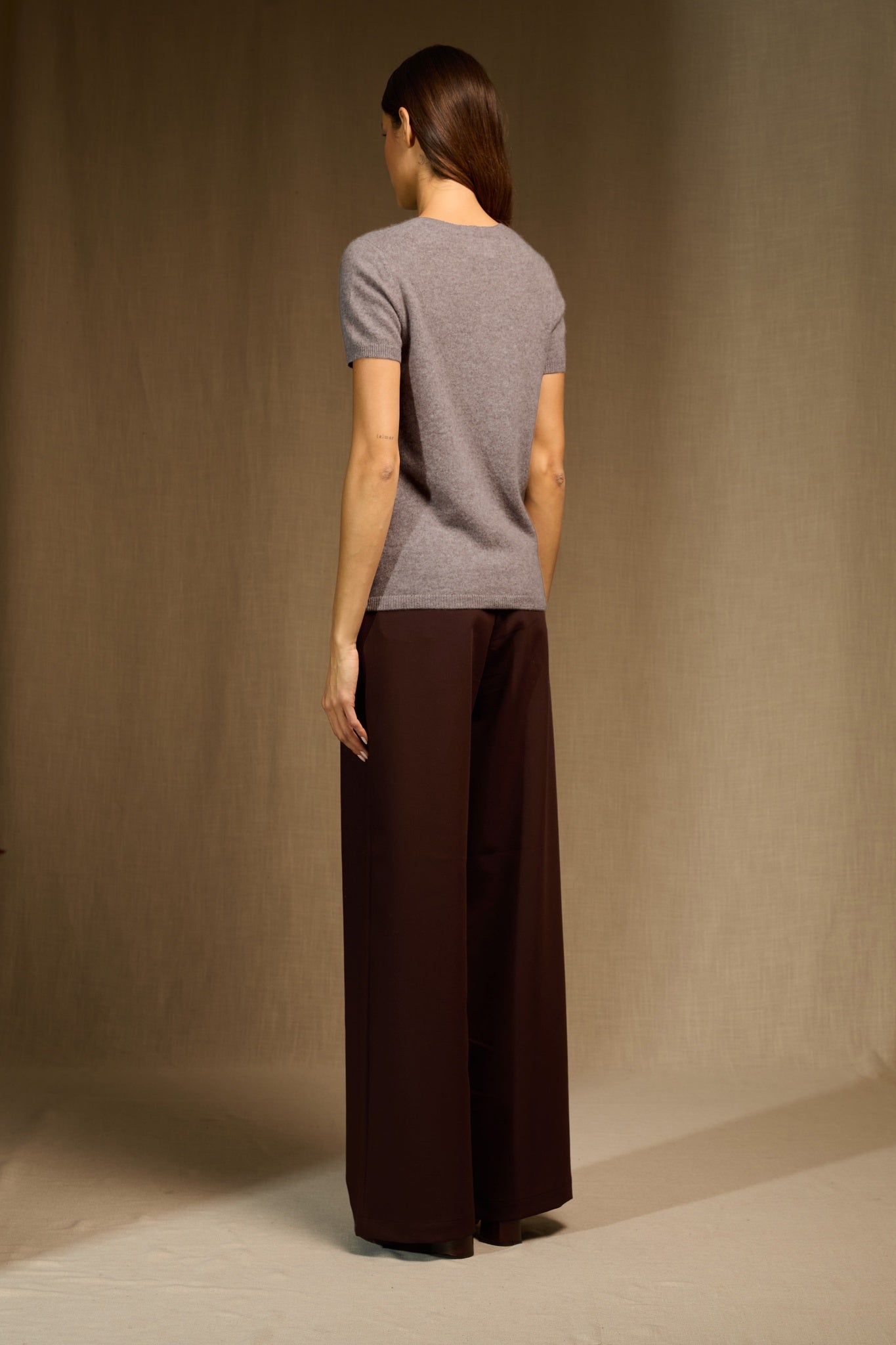 efimia t-shirt col v caribou chiné 100% cachemire