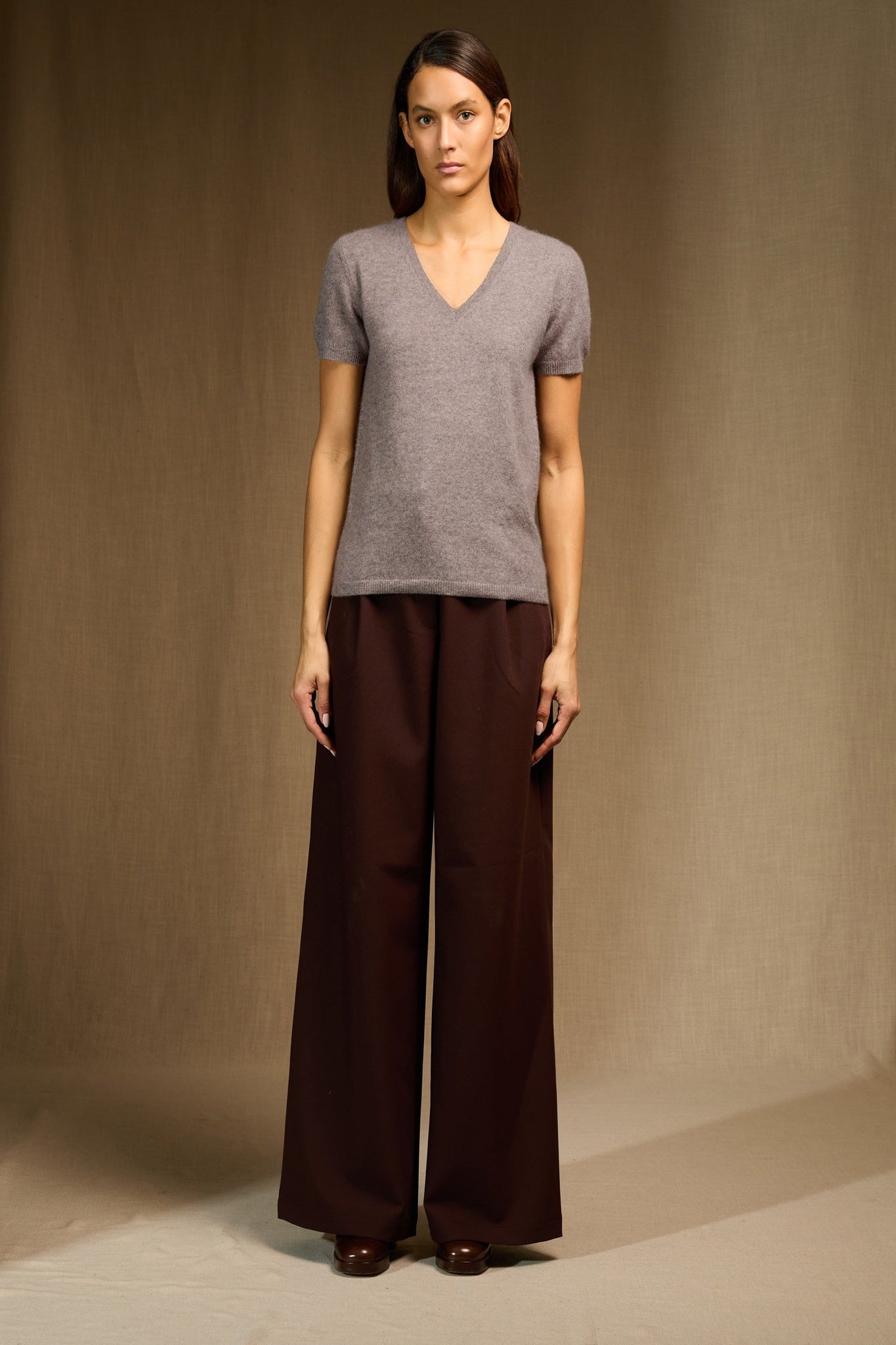 efimia t-shirt col v caribou chiné 100% cachemire