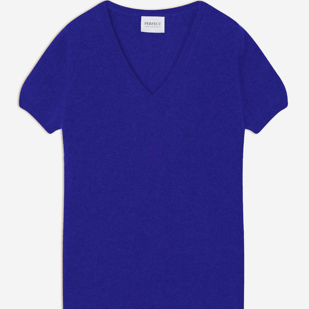 efimia t-shirt col v indigo 100% cachemire