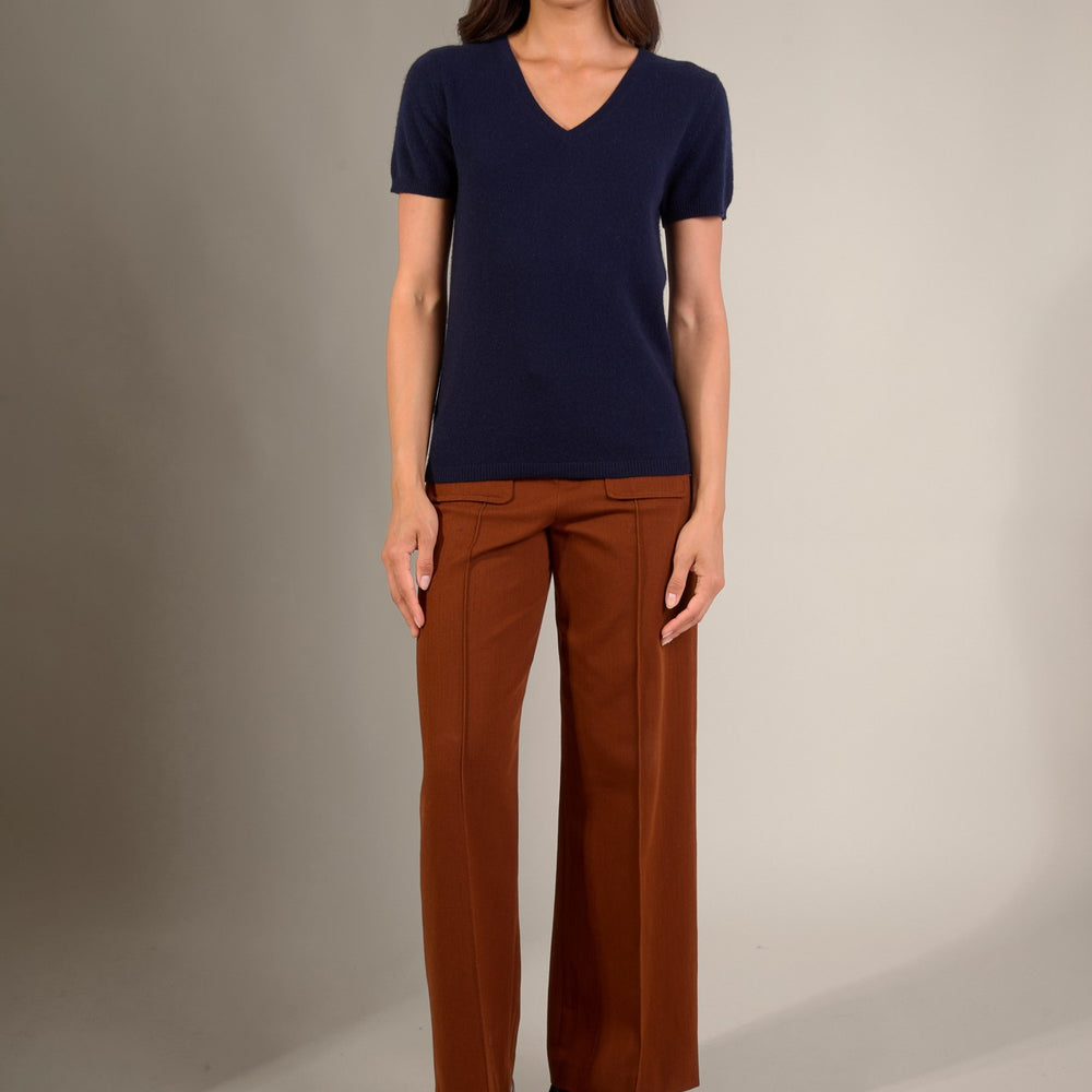 efimia t-shirt col v navy 100% cachemire