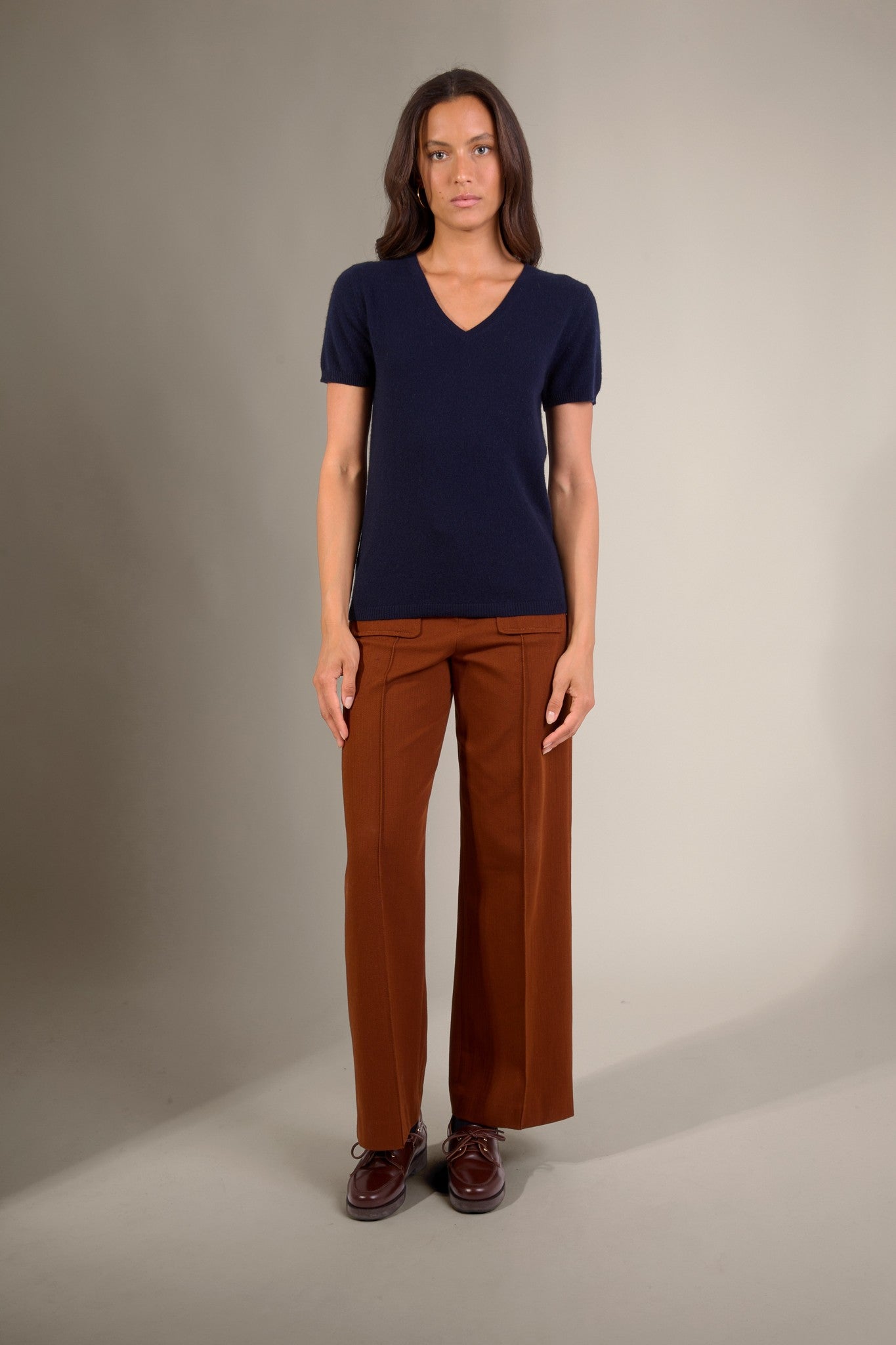 efimia t-shirt col v navy 100% cachemire