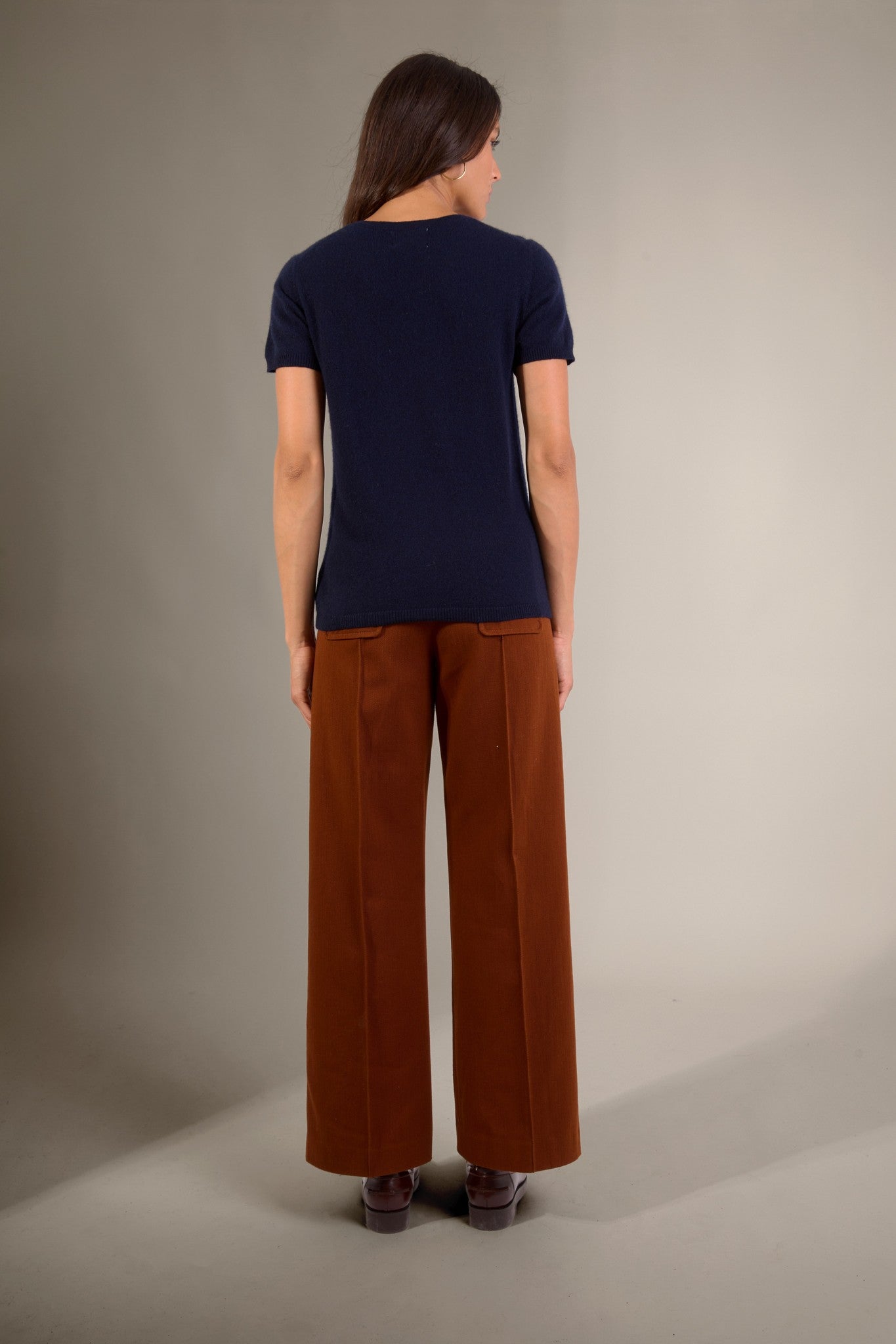 efimia t-shirt col v navy 100% cachemire