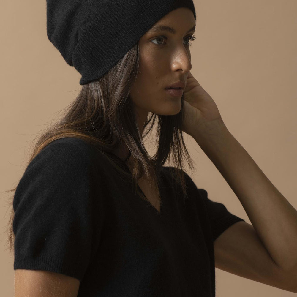 EFIMIA t-shirt col v noir 100% cachemire