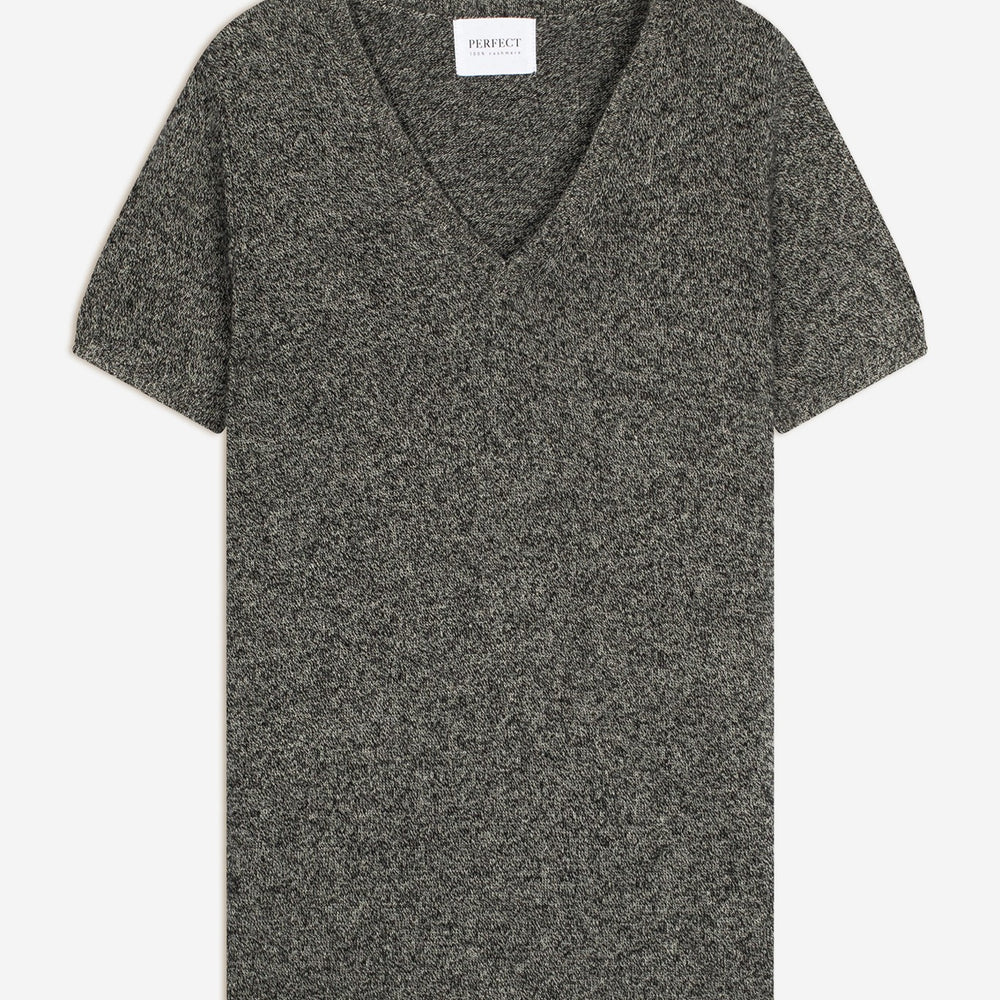 efimia t-shirt col v noir/blanc 100% cachemire