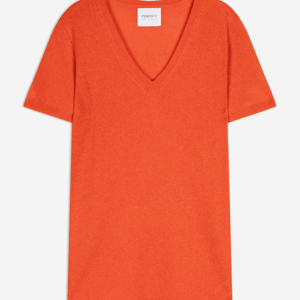 efimia t-shirt col v orange 100% cachemire