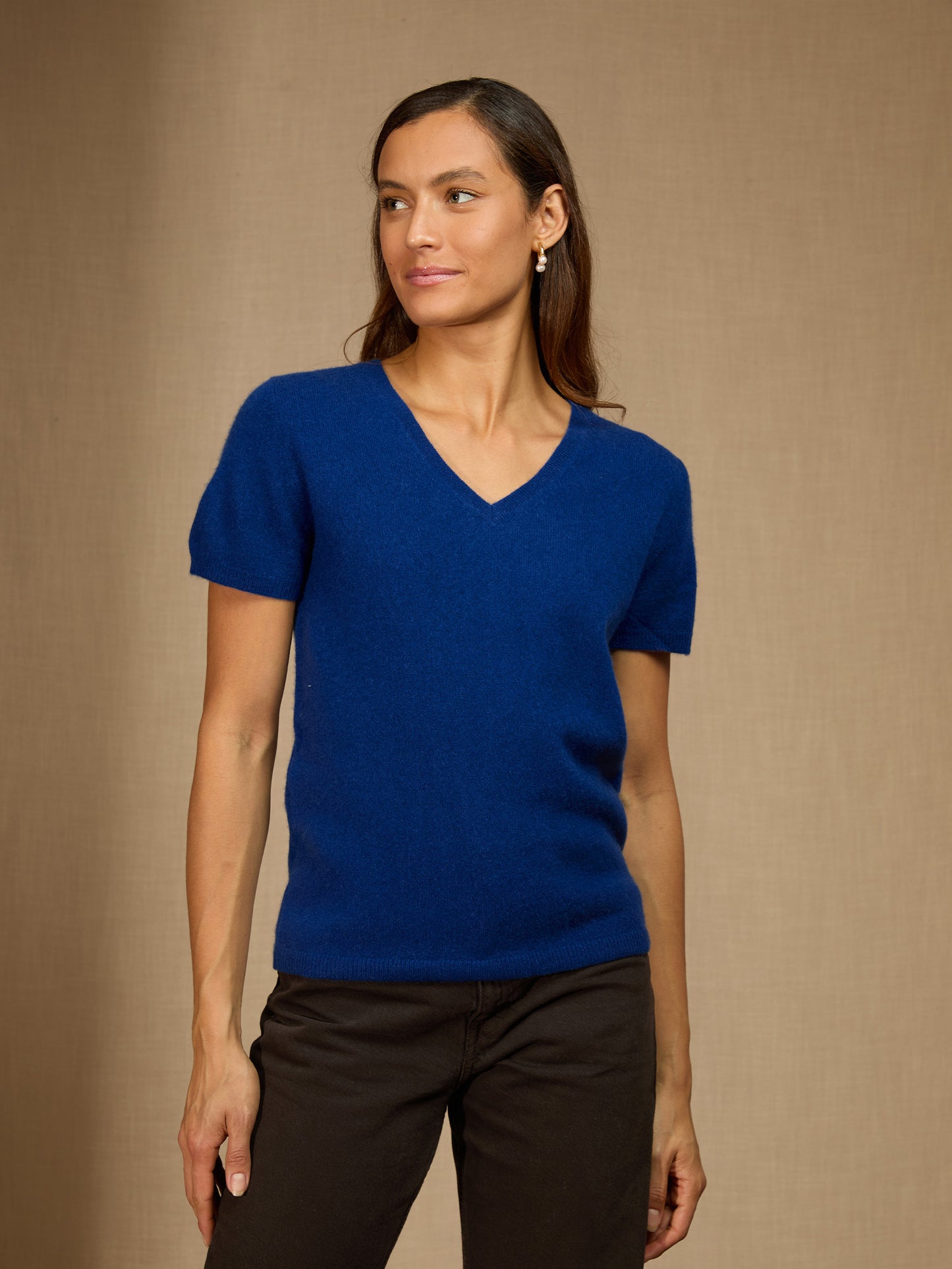 EFIMIA t-shirt col v outremer 100% cachemire