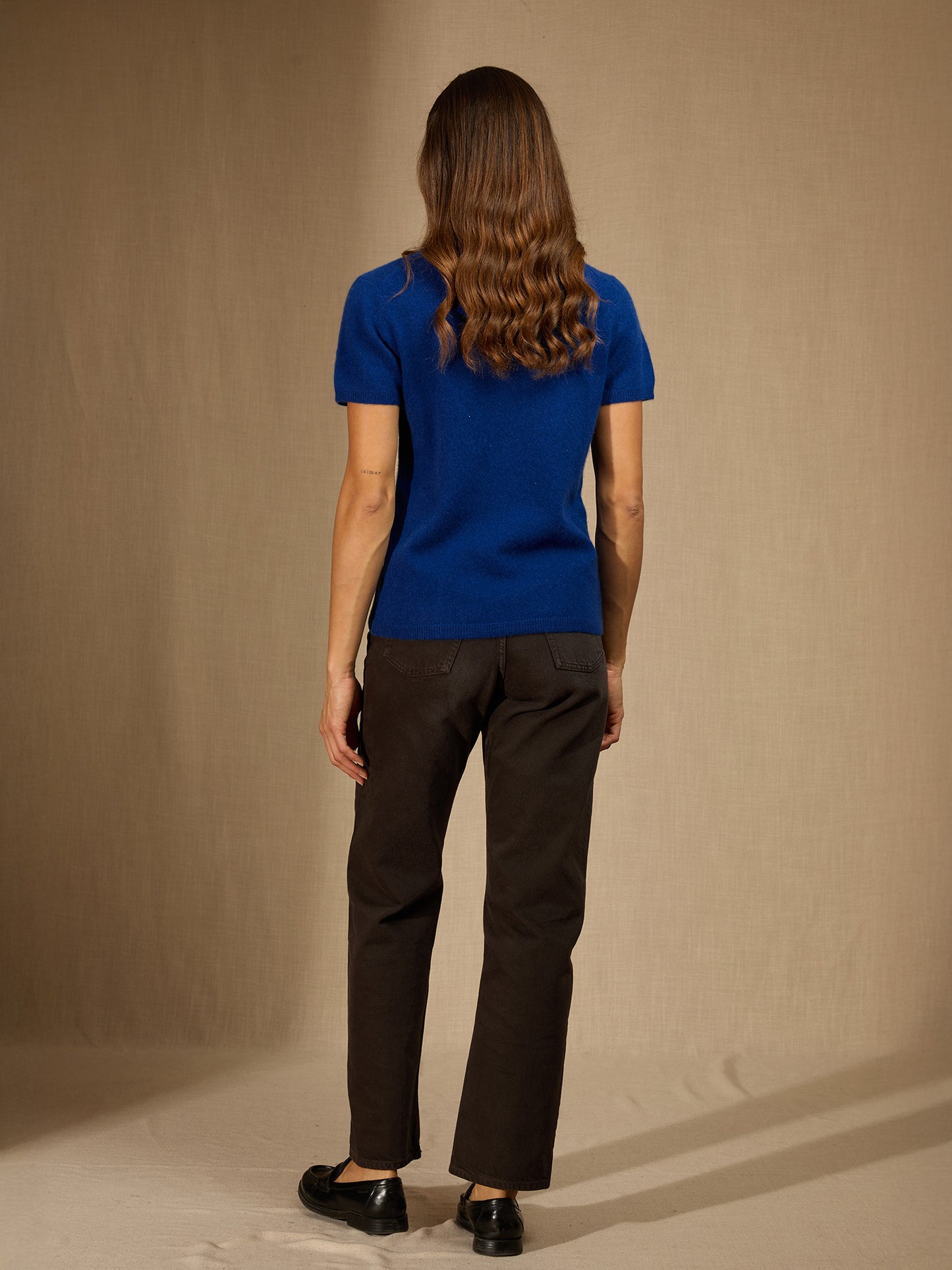 EFIMIA t-shirt col v outremer 100% cachemire