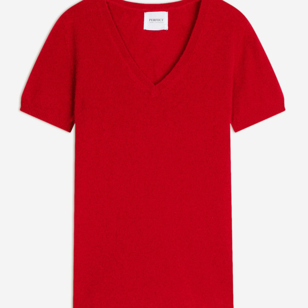 efimia t-shirt col v rouge 100% cachemire