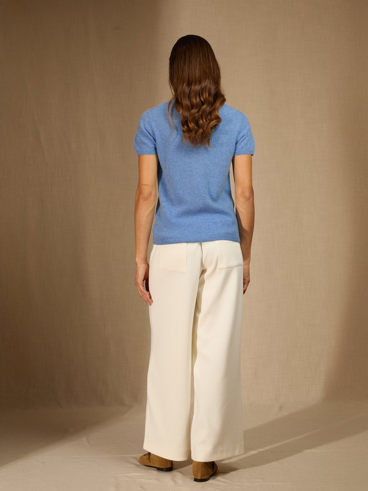 EFIMIA t-shirt col v sky 100% cachemire