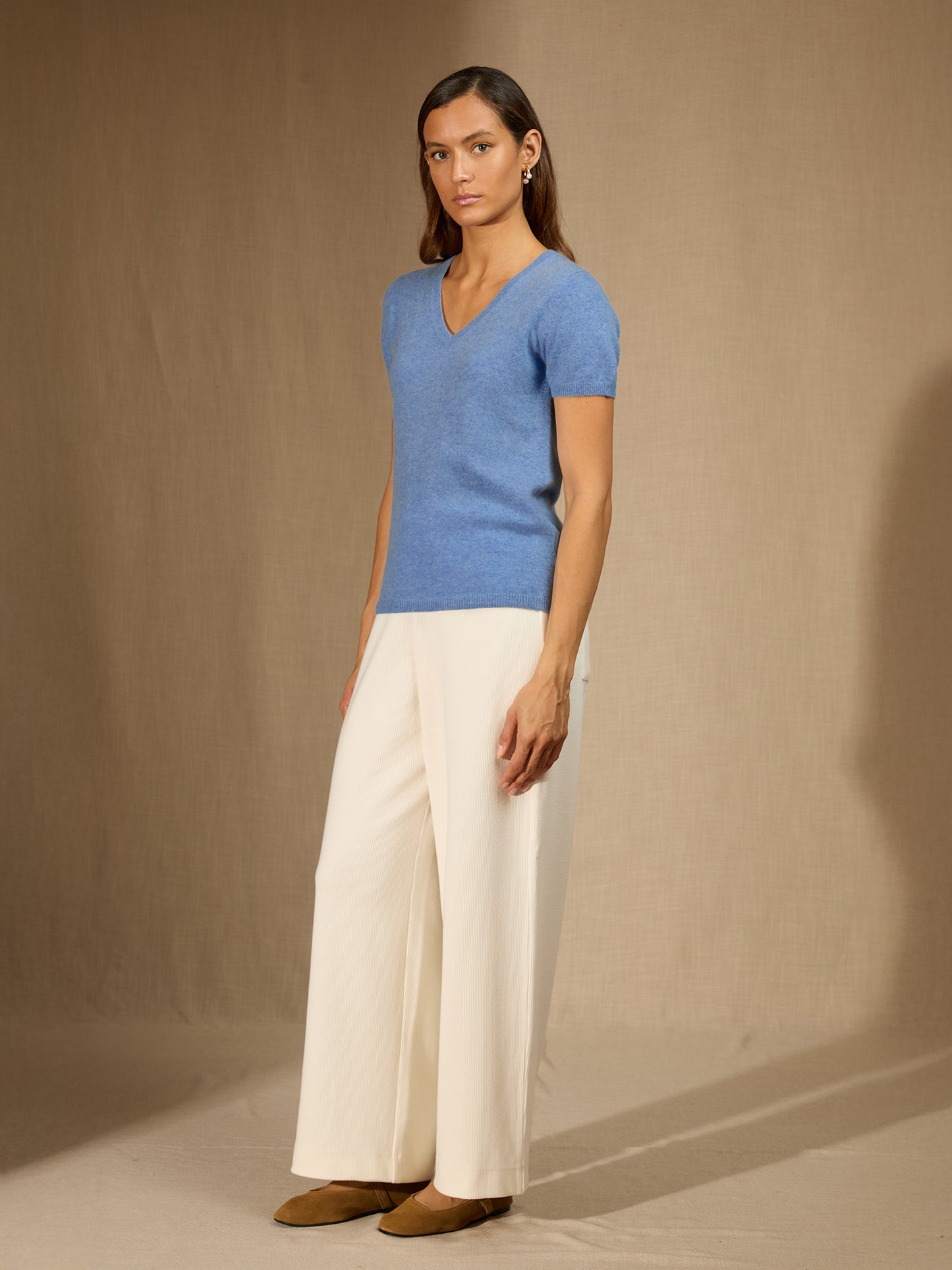 EFIMIA t-shirt col v sky 100% cachemire